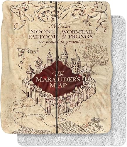 Manta de Harry Potter, 50 x 60 pulgadas, manta de sherpa de tacto sedoso con parte trasera súper suave de Marauder's Map
