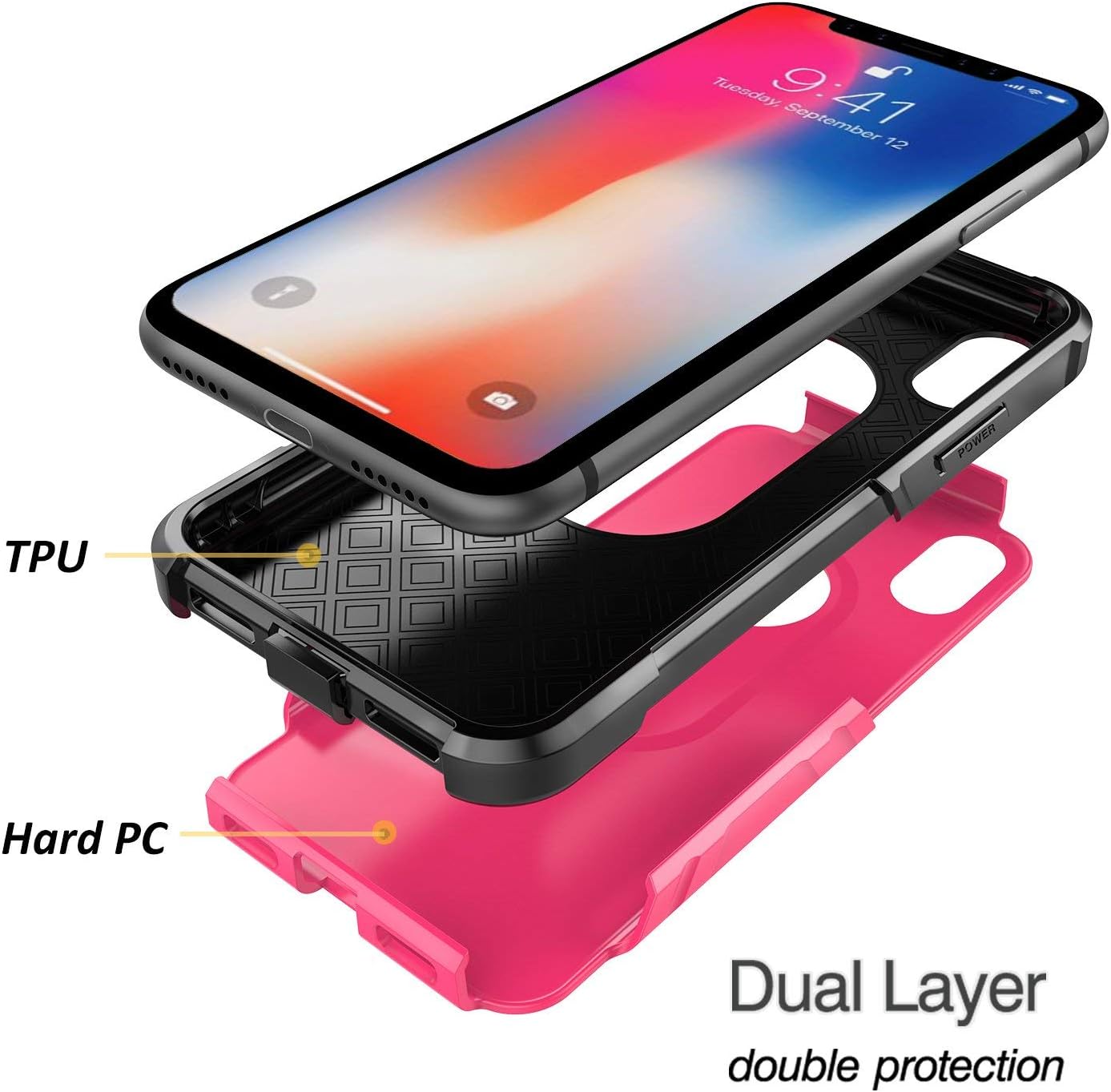 ProCase iPhone Xs Case/iPhone X Case, Slim Hybrid Protective Cover Shockproof Bumper Case for 5.8 inch Apple iPhone Xs (2018) / iPhone X (2017) –Pink