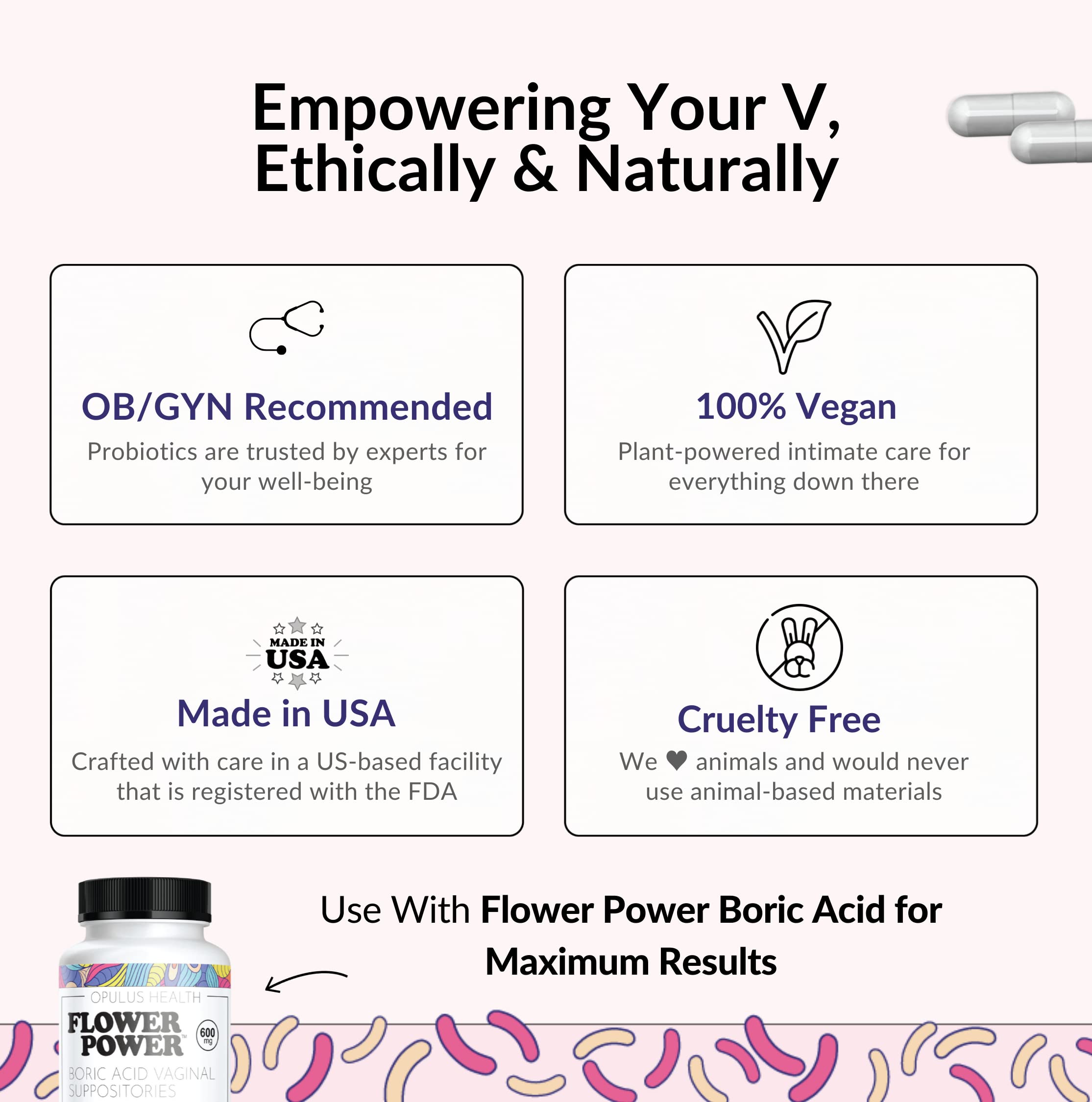 Flower Power Divine Feminine Wellness Blend Capsules – Daily Herbal & Probiotic Supplement for Women’s Balance & Wellness – 30 Count