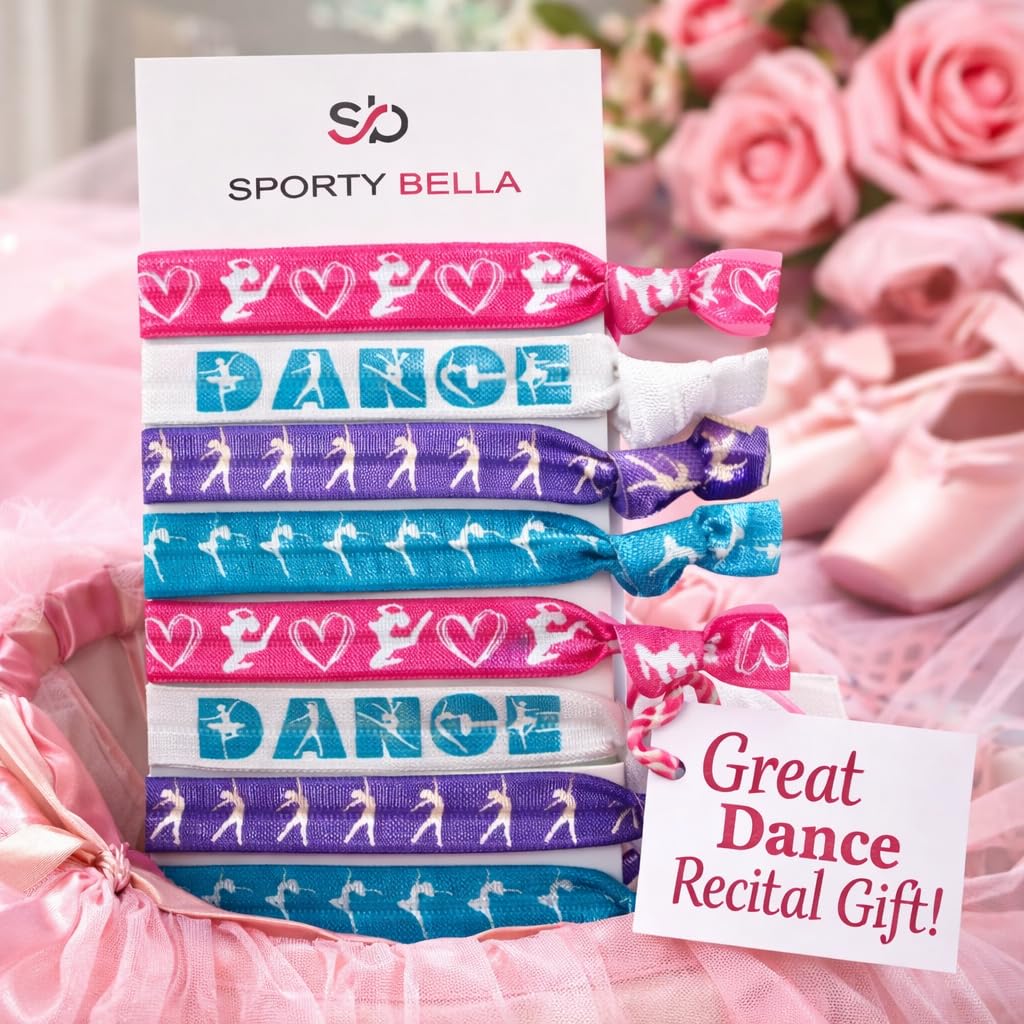 Lazos para el cabello de baile, regalo de baile, accesorios para el cabello de baile para niñas, juego de regalo de 8 piezas, sin arrugas, sin tirones, juego de coletas para bailarinas, equipo de