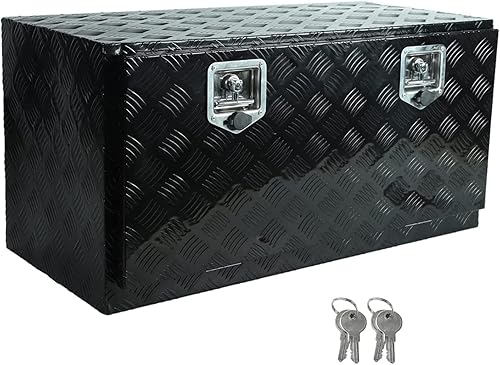 Miniatura 32 de Caja de herramientas de 48x24x24 pulgadas, caja de almacenamiento negra de aluminio para cama de camioneta pickup con cerradura y llaves, exterior,