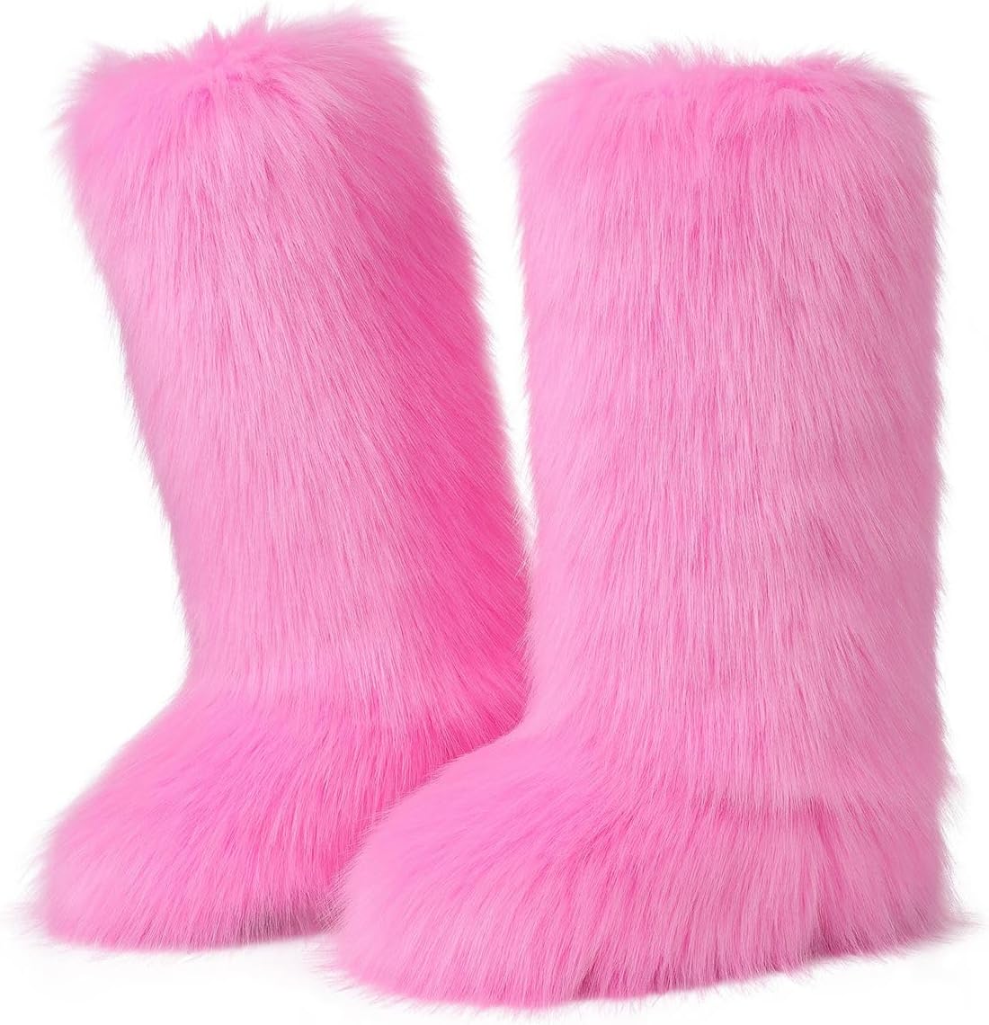 CELNEPHO Fur Boot for Women Comfortable Fuzzy Knee High Boots Round Toe Warm Snow Boots Fashion Winter Boots Y2K