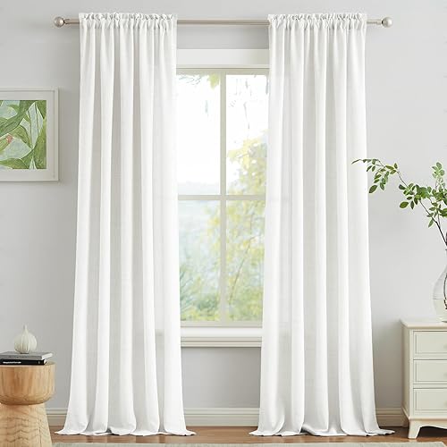 Melodieux Cortinas de lino de 84 pulgadas de largo para dormitorio, cortinas de arpillera con textura de lino con bolsillo para barra, cortinas