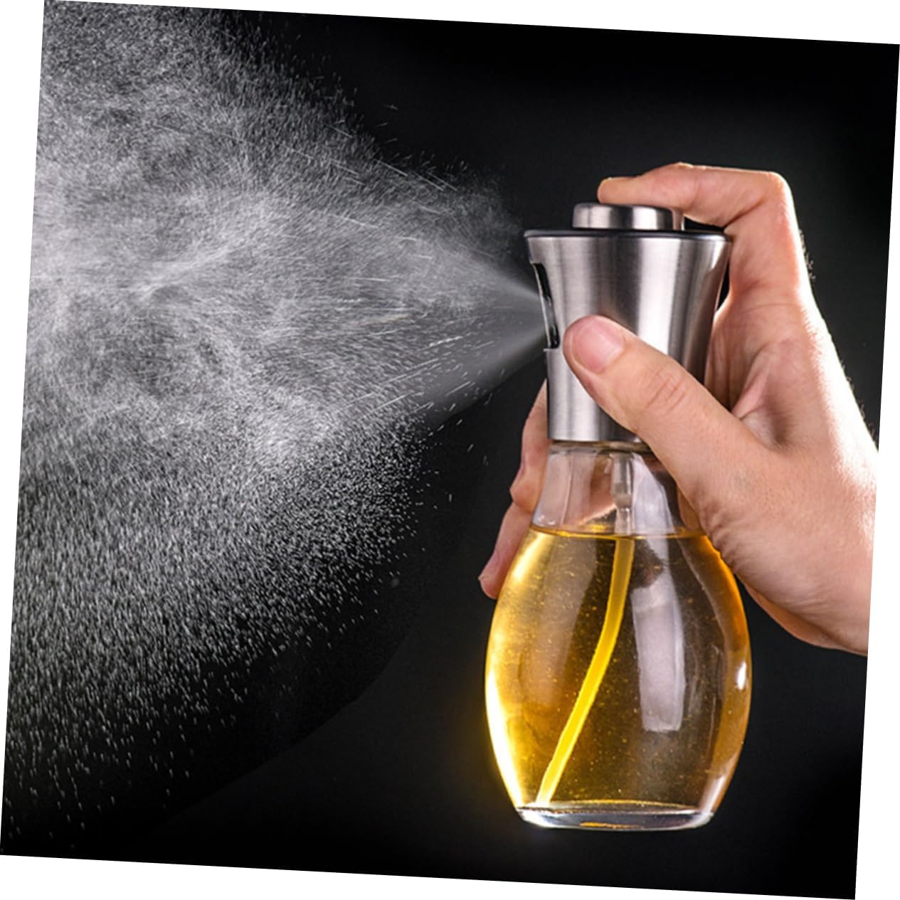 PRETYZOOM Manual Oil Spray Dispenser Bottle 200ml Stainless Steel for Vinegar Soy Sauce Olive Oil