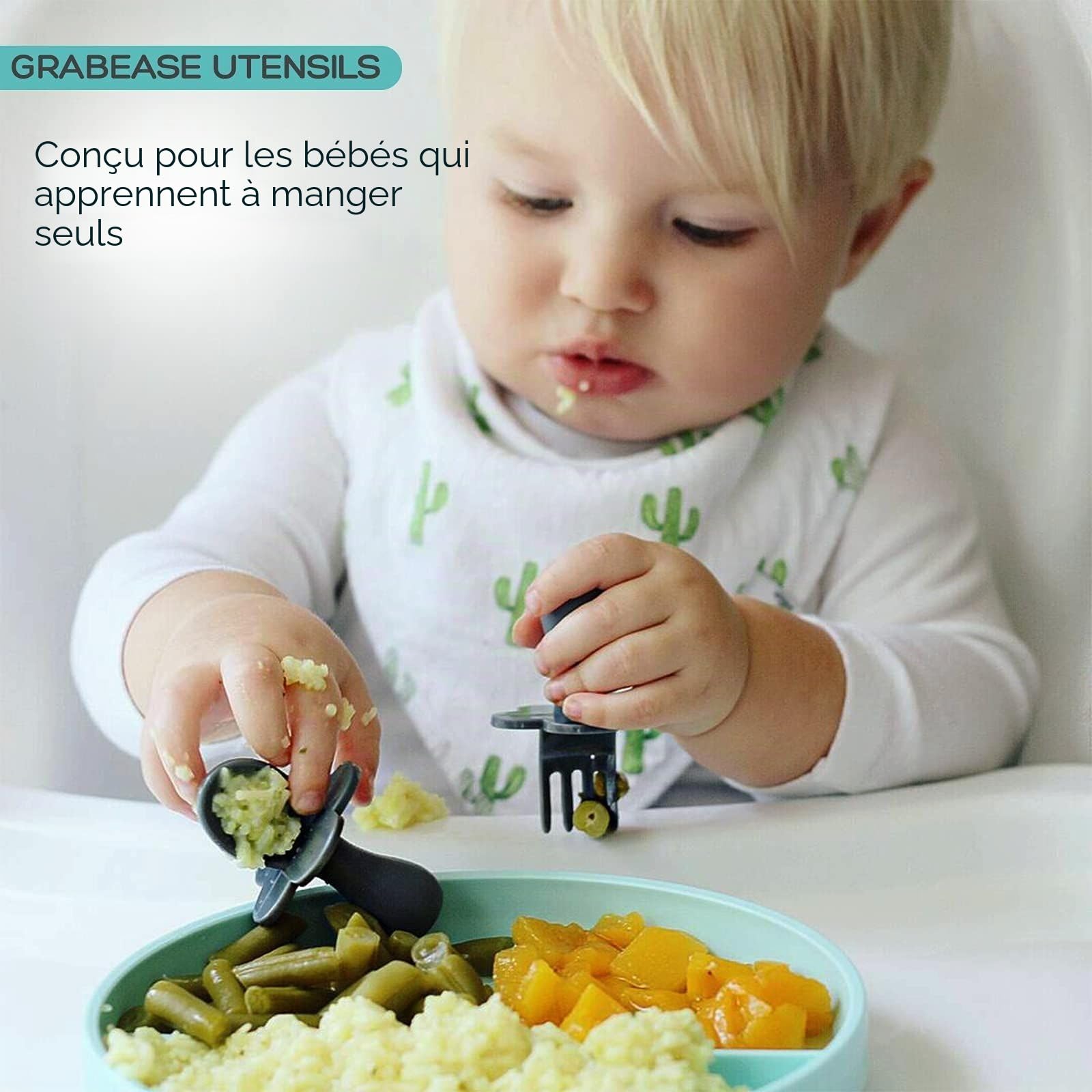 Grabease Cuillères pour bébé Cuillères pour tout-petits Argenterie pour bébé Ustensiles pour tout-petits, sans BPA et sans phtalates pour bébé et tout-petit, 1 lot, Menthe