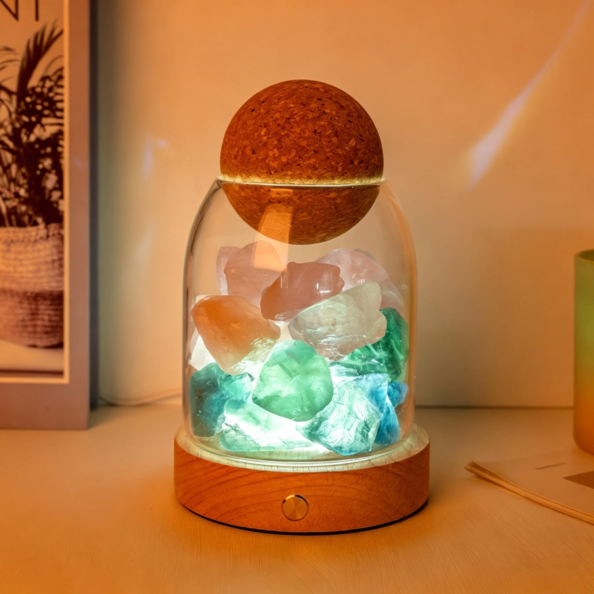 Lampa nocna z solą kryształową naturalną leczniczą kamienny dyfuzor zapachowy | Lampka nocna z portem USB 3 regulowane tryby kolorów do sypialni spa dekoracja domu