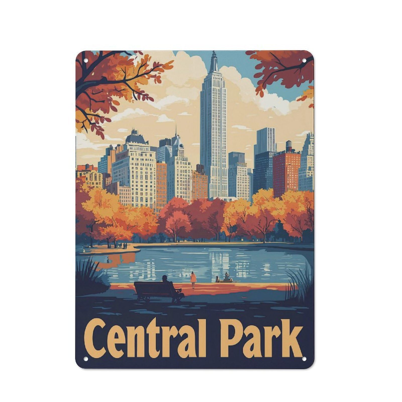 Junmoney Central Park Nyc Skyline Vintage Metal Sign 40X30cm Featuring Home Bar Decor For Cafe, Pub, Workshop Or Home Bar