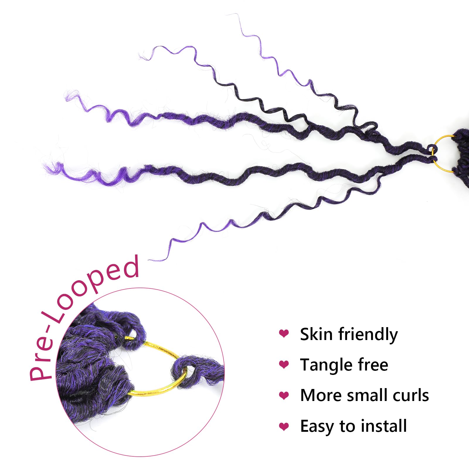 14 Inch Goddess Crochet Hair 8 Packs Faux Locs with Curly Ends for Black Women 1B/Purple Pre-Looped River Locs - Image 4