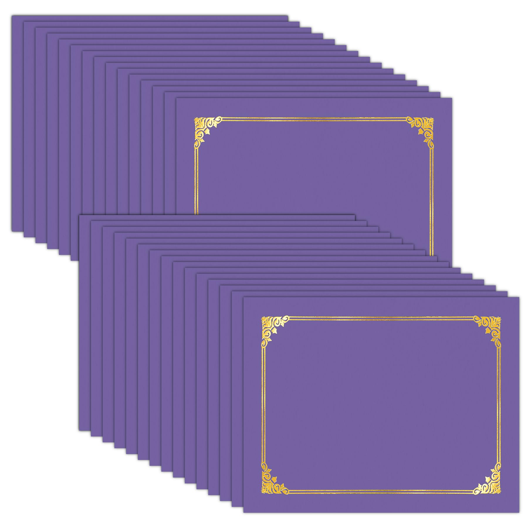 HAUTOCO Lot de 30 porte-certificats, pochettes violettes pour récompenses, certificats avec bordure en feuille d'or pour format lettre de 21,6 x 27,9 cm