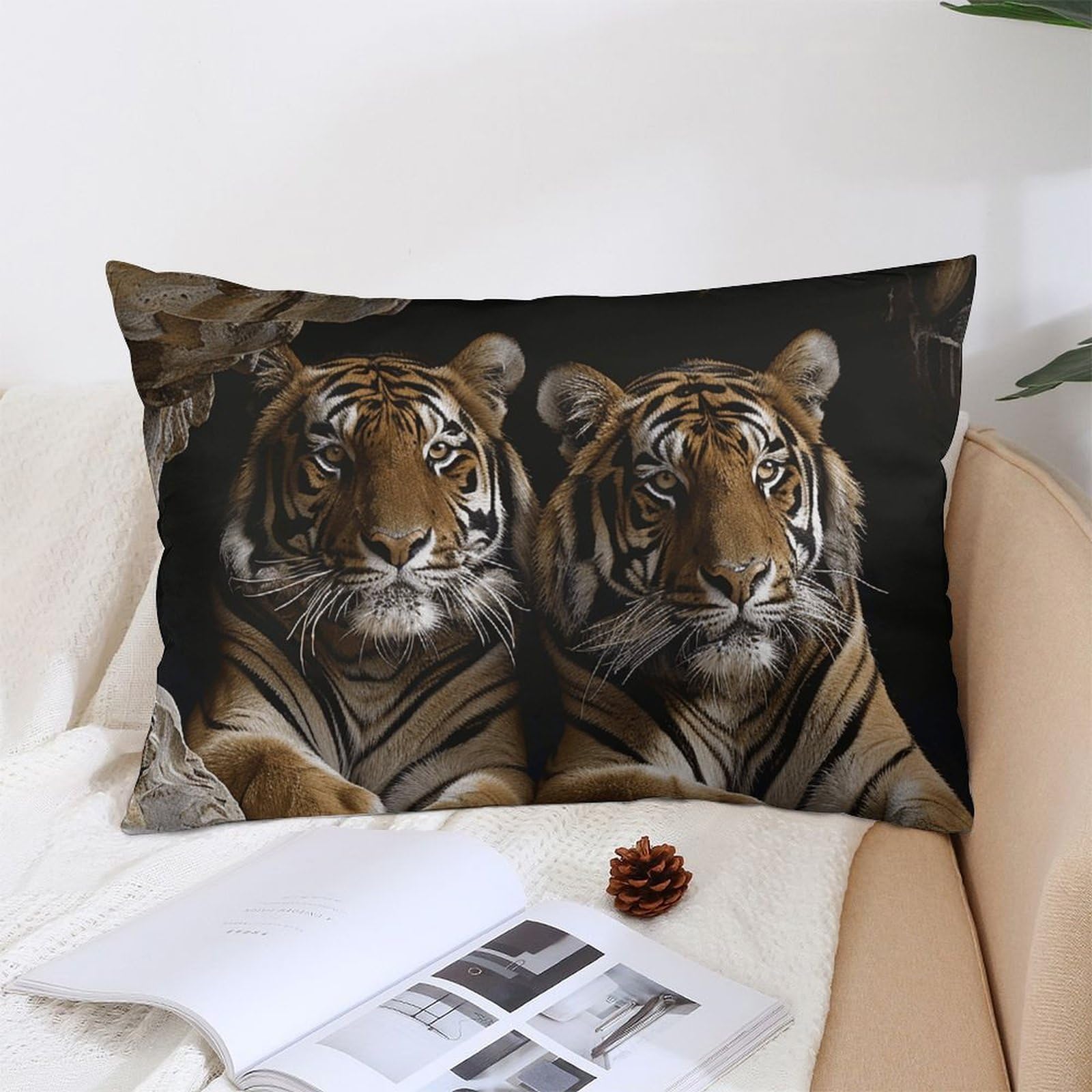 NTVOWPZO Decoration Throw Pillow Covers 12 "x20 Pillowcases Covers Tiger in Cave Soft Pillowcases Modern Farmhouse Home Decor Sofa Cushions Covers for Couch Bed Living Room