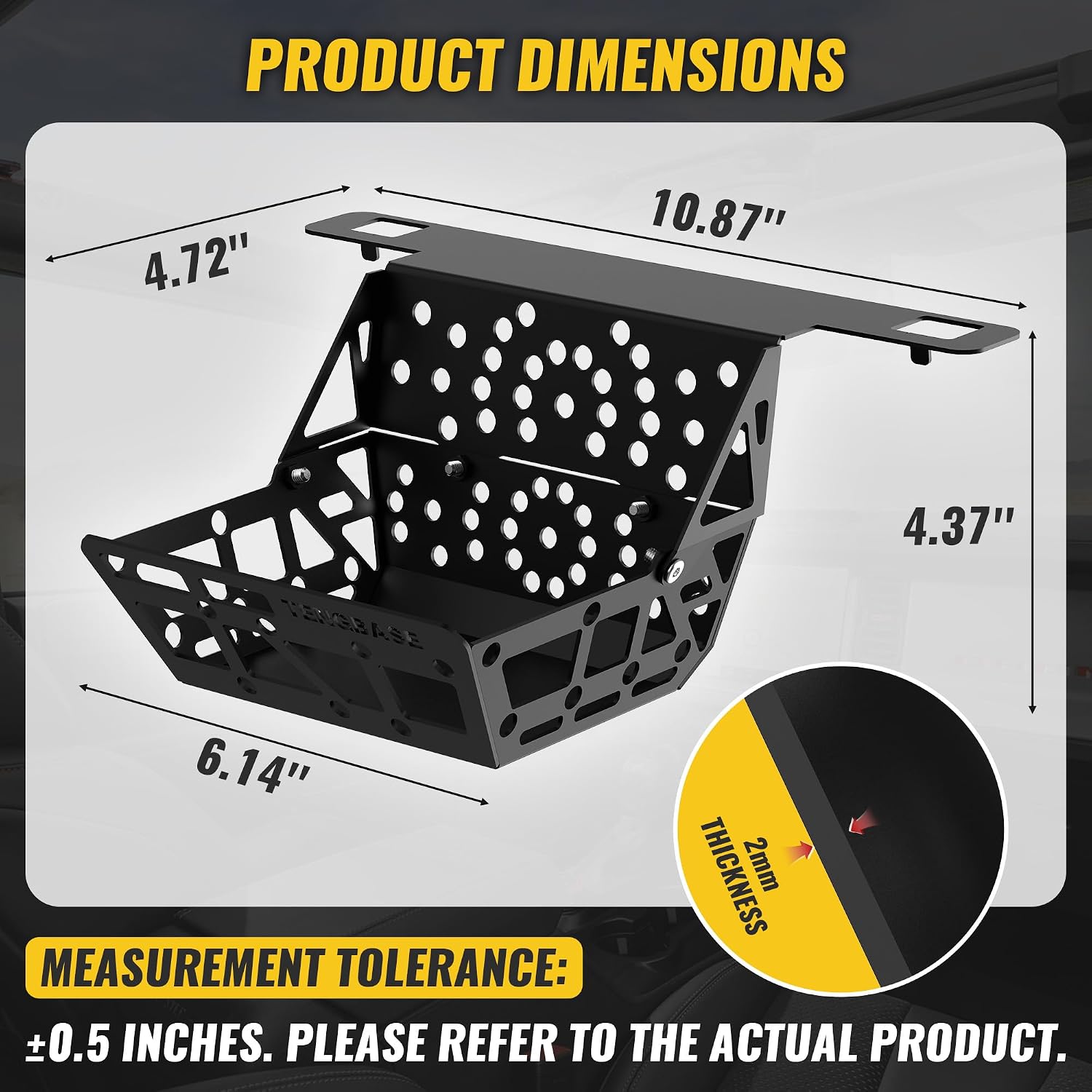 Overhead Storage Basket for Ford Bronco 2021-2025, Heavy Duty Roof Cargo Multi Mount Panel, Center Mount Overhead Rack for Off-Road Adventures, Easy Installation, 2mm Manganese Steel