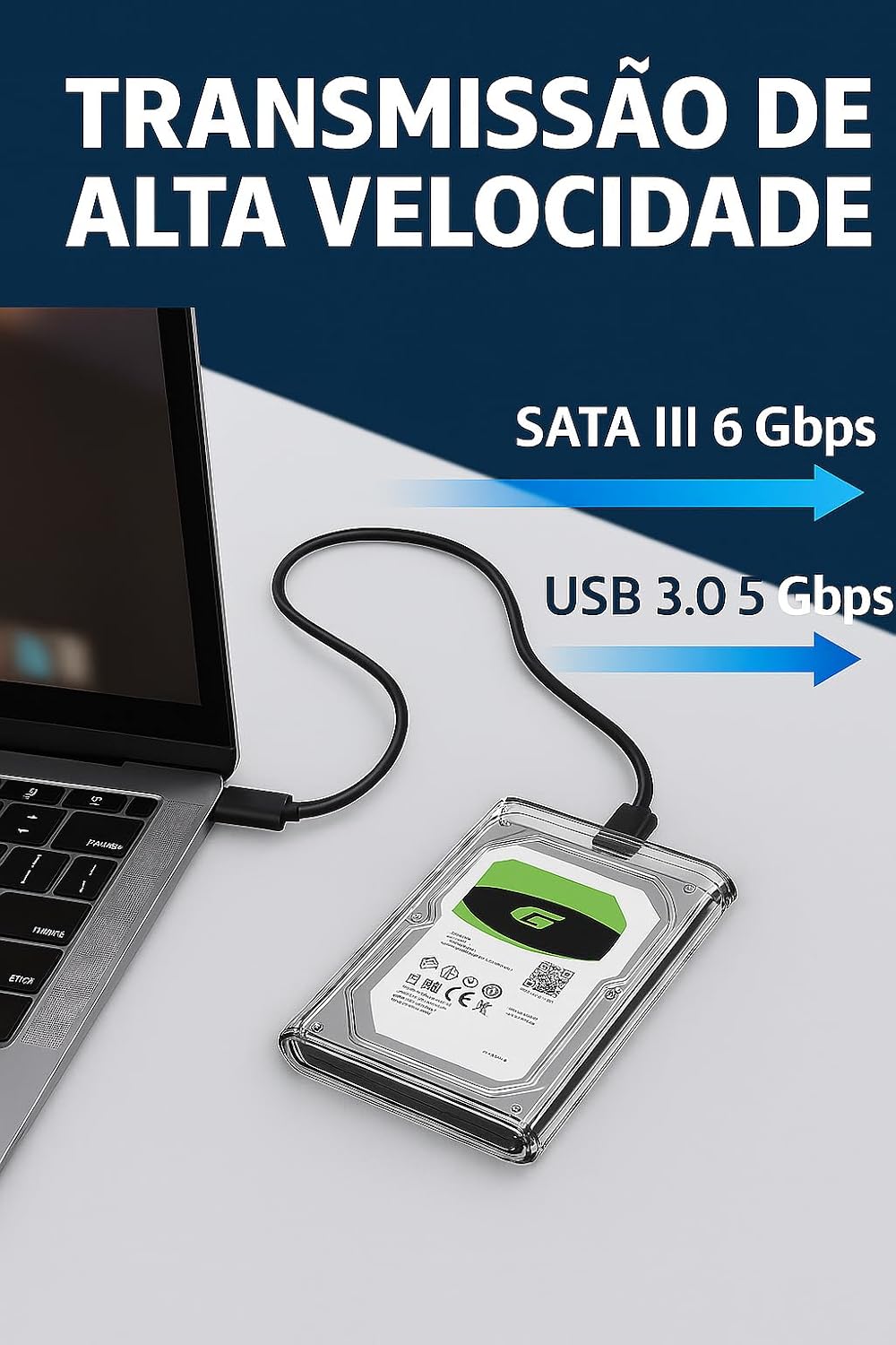 Case Externa Para HD transparente Alta Velocidade e Conexão USB 3.0 Transmissão de 6gbps Sata 3 Suporta SSDs e HDs de até 3TB Transparente Case Externa Para HD transparente Alta Velocidade e Conexão USB 3.0 Transmissão de 6gbps Sata 3 Suporta SSDs e HDs de até 3TB Transparente