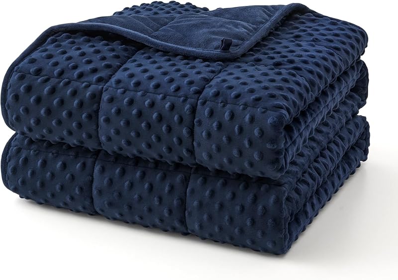 Manta con peso para adultos (20 libras, 60 x 80 pulgadas), manta pesada Minky Dots para dormir de 190 a 210 libras, mantas con peso suaves, acogedoras y refrescantes, lavable a máquina, azul
