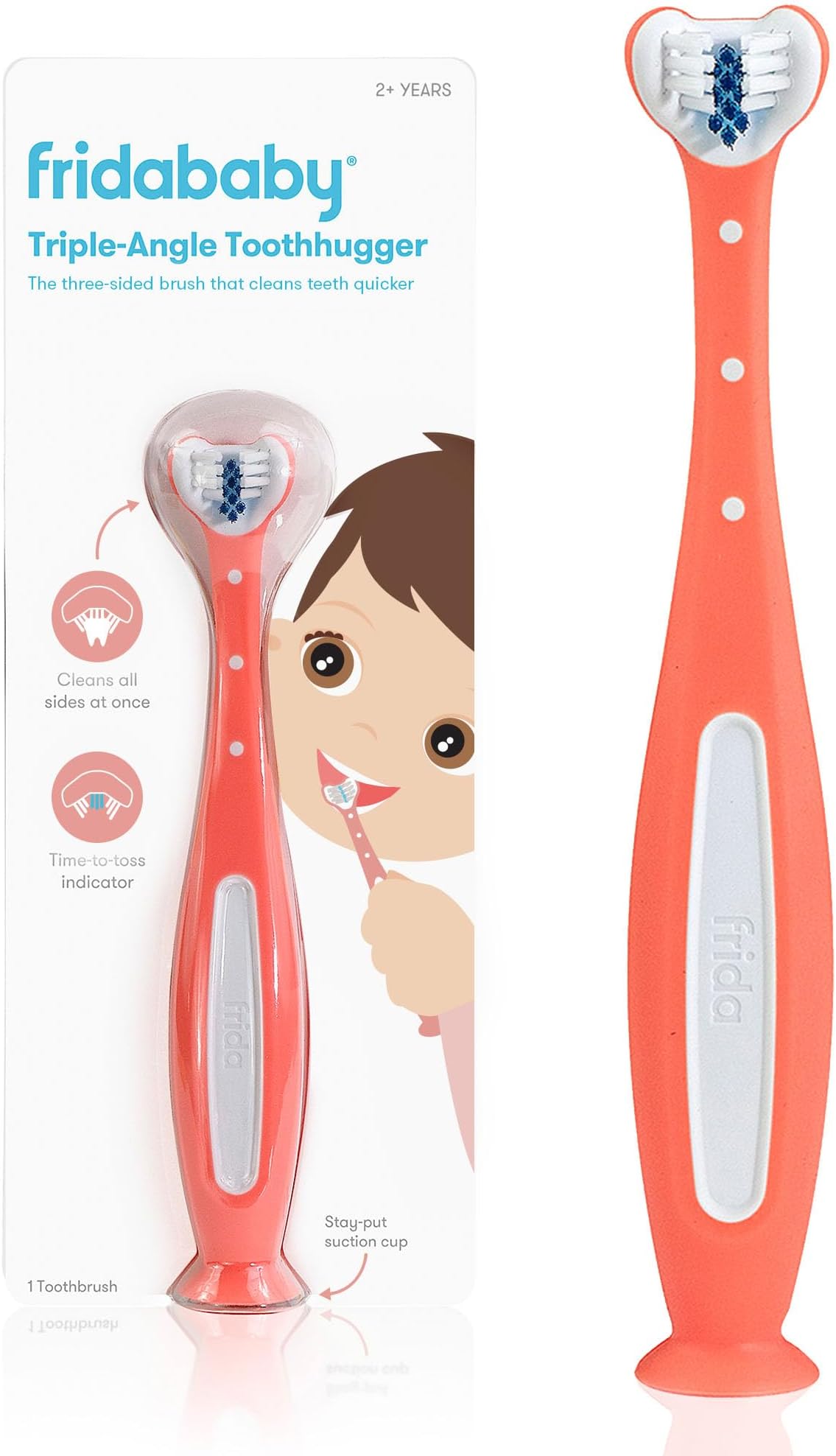 Toothhugger Kids Toothbrush: U-Shaped Toothbrush with Triple-Angle Bristles, Easy-Grip Handle, Soft Toothbrush Bristles, for Toddlers and Kids 2+ Years Old, Pink