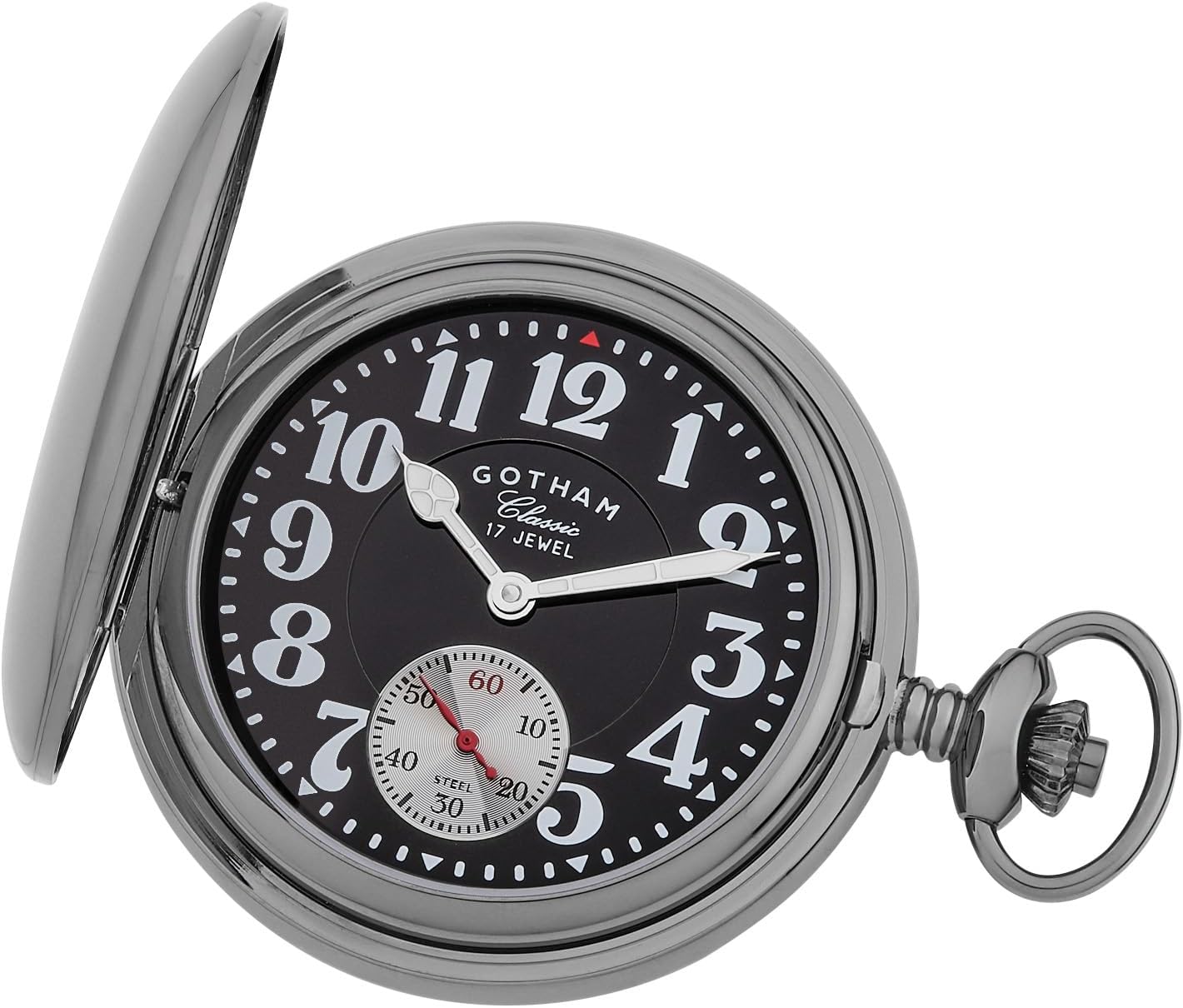 Gotham Men's Classic Gunmetal Plated Polished Case Double Hunter 17 Jewel Mechanical Pocket Watch # GWC18808BBK