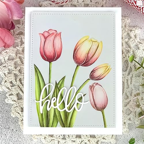 Miniatura 4 de Juego de sellos y troqueles de tulipanes para hacer tarjetas, sellos transparentes y troqueles de corte de metal para álbumes de recortes,