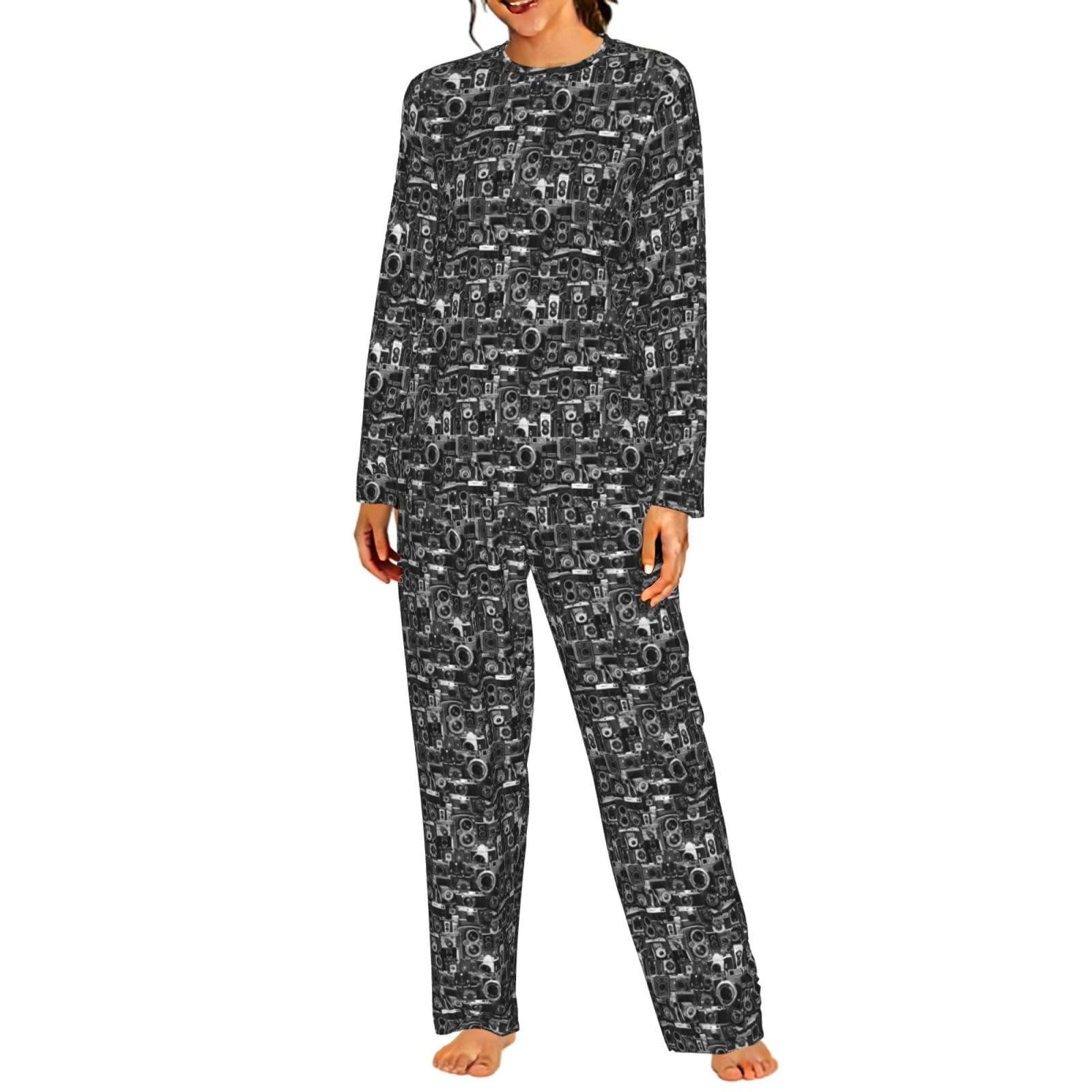 Cool Camera Collection Stampa Donna Manica Lunga Pigiama Corrispondente Morbido Elastico Coulisse Casual Daywear