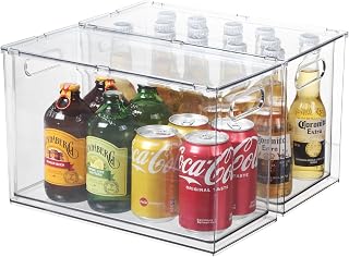 Fridge Organizers and Storage Pull Out Drawer, 2 Tall | Stackable, Clear, Soda Can and Bottle Container, for Kitchen, Cabinet