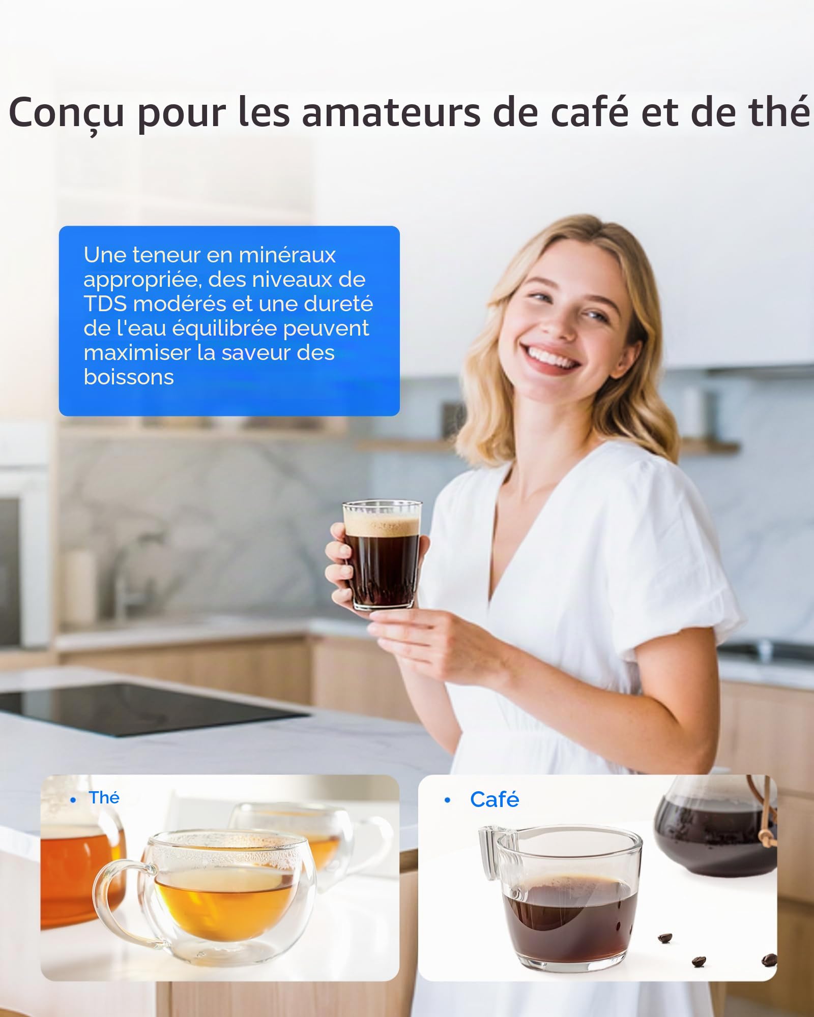 Waterdrop Lucid Carafe Filtrante d'eau avec 1×90 Jours Filtre, 3.5L, Réduit le Fluorure, le Chlore et Plus, NSF Certifiée, sans BPA, Bleu (Filtre Remplaçable: WD-PF-01A Plus)