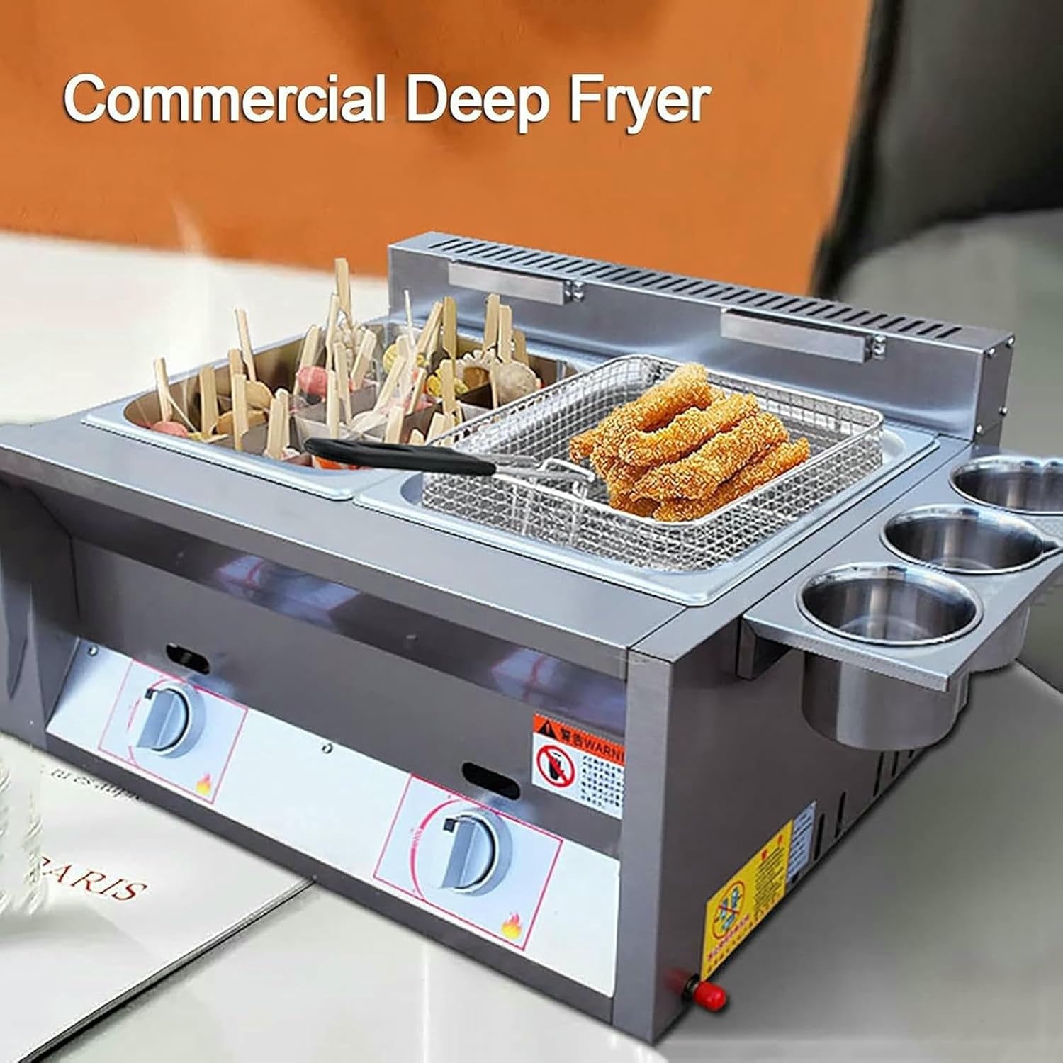 Commercial Fat Fryer Basket Deep Fryer 6L12L Commercial Gas Fryer, Stainless Steel Outdoor Cooker, for Home Kitchen Restaurant~/