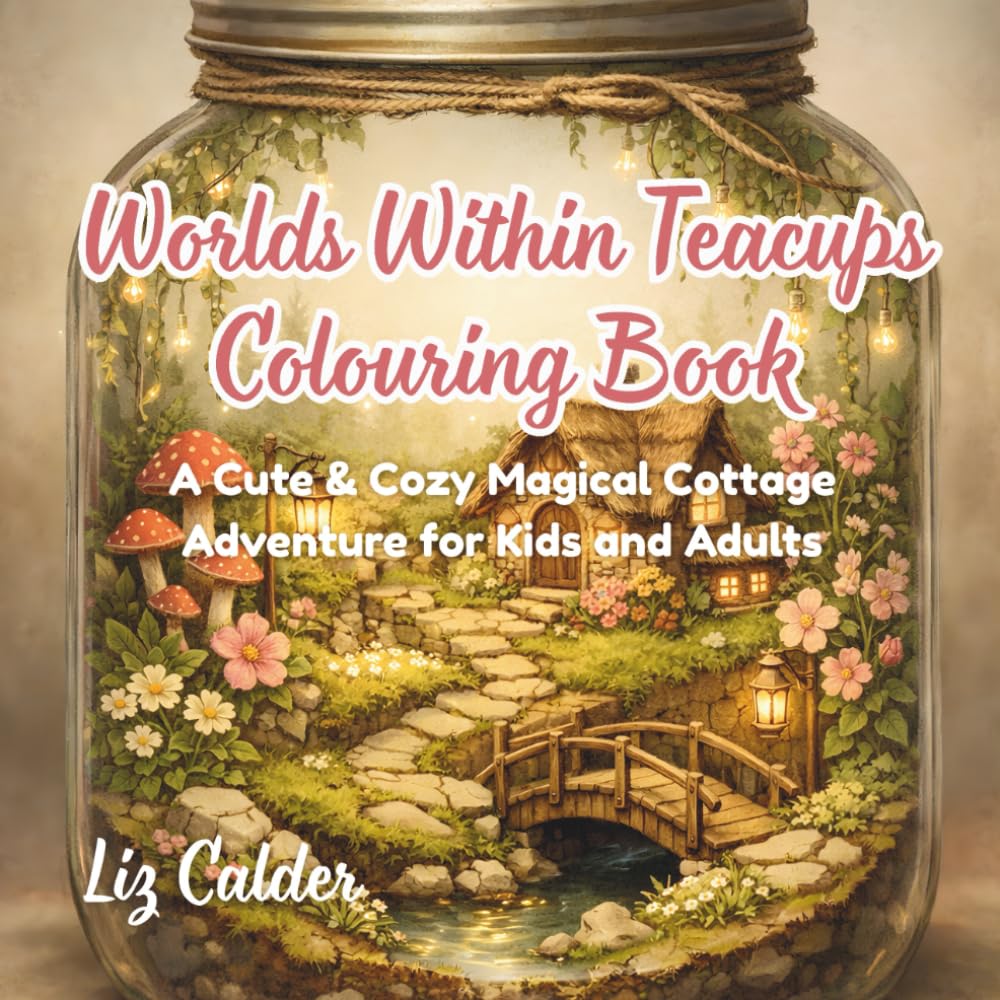 Worlds Within Teacups Colouring Book: A Cute & Magical Cottage Adventure for Kids and Adults