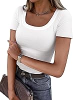 ANRABESS Women's Ribbed Knit Short Sleeve Scoop Neck Slim Fit Tee - Casual Summer Basic Top 2026 Spring Outfits