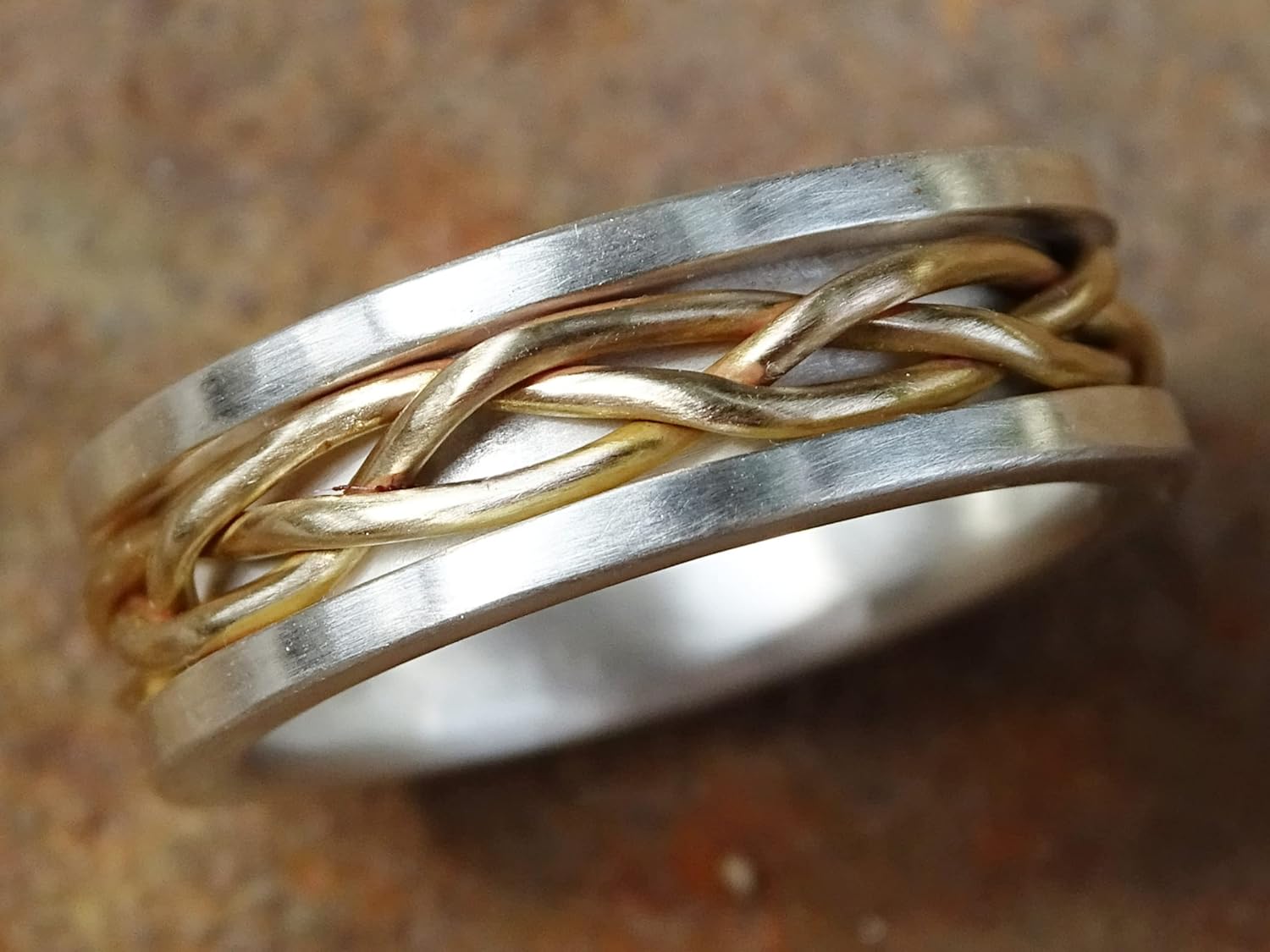 celtic wedding band men, gold braided wedding ring viking, mens promise ring gold braided, men proposal ring gold silver, woven band for him : Handmade Products