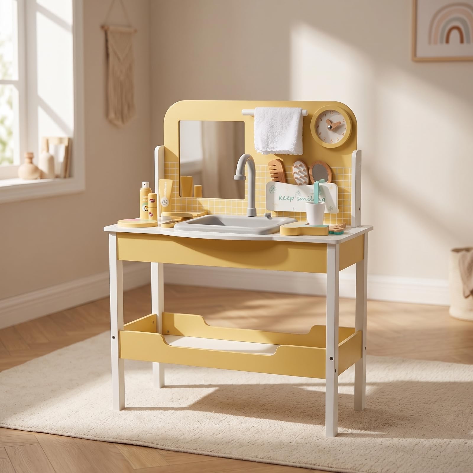 Qianly -Schminktisch Sicher -Frisiertisch mit Zubehör Abgerundete Kanten Spieltisch für, Mädchen und Jungen