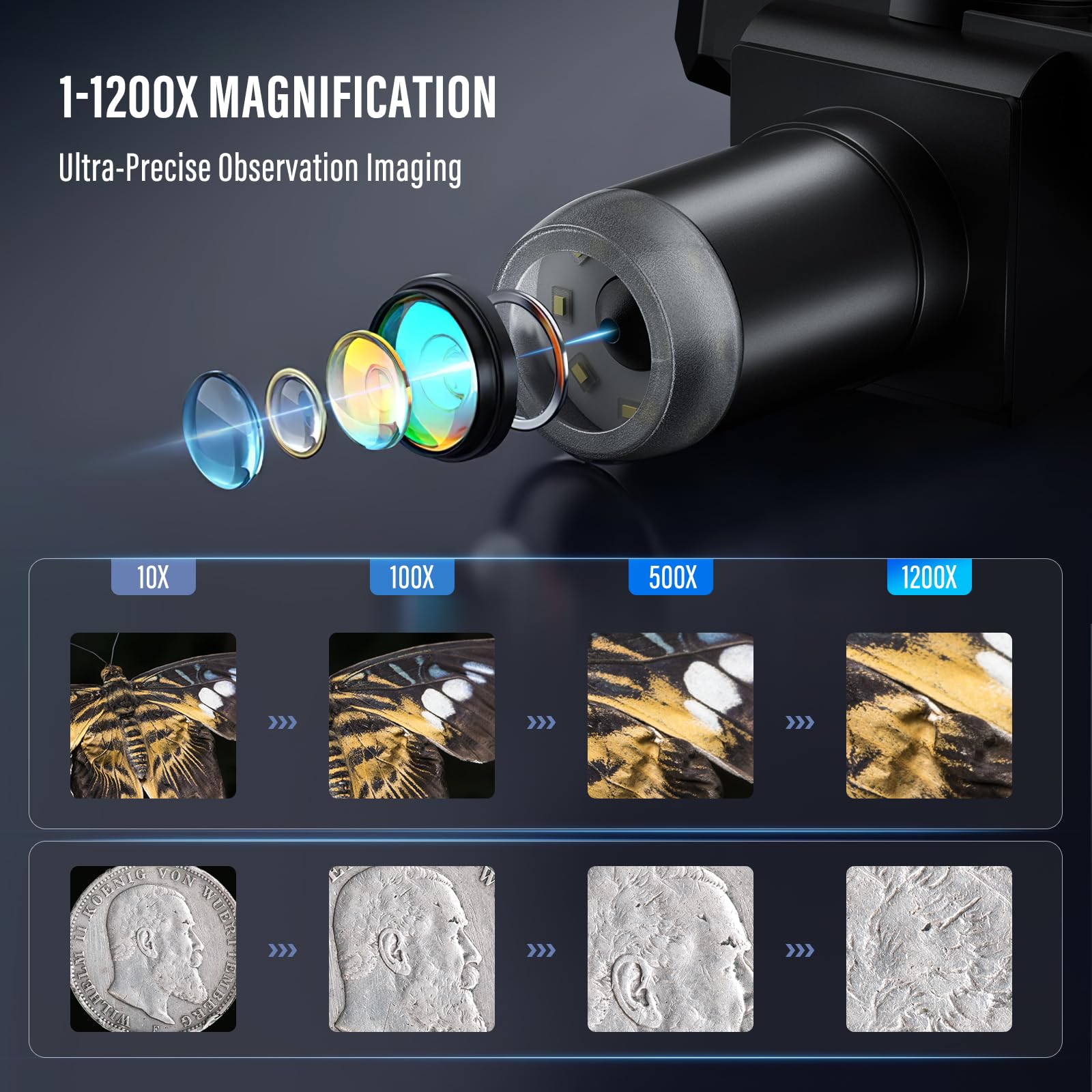 Microscopio Digitale 7 Pollici, Ingrandimento 1200X 12MP Registrazione 1080P con 8 Luci LED Regolabili, Schermo IPS, Connessione PC per Saldatura, Scienza, Istruzione Compatibile con Windows
