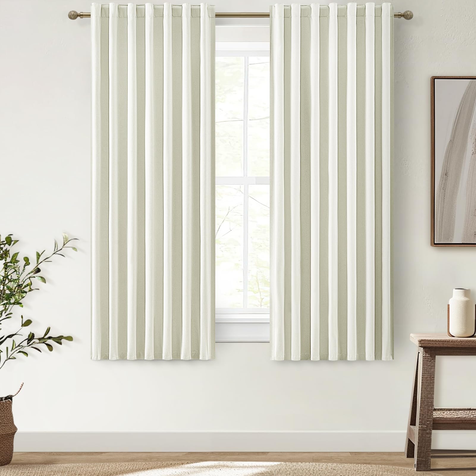 QJmydeco Light Cream Pleated Linen Drapes 45 Inch Blackout Kitchen Curtains Sets for Windows, Rustic Boho Heat Blocking Privacy Small Curtain for Basement Window 50 x 45 Inches Long Ivory White โ image 1
