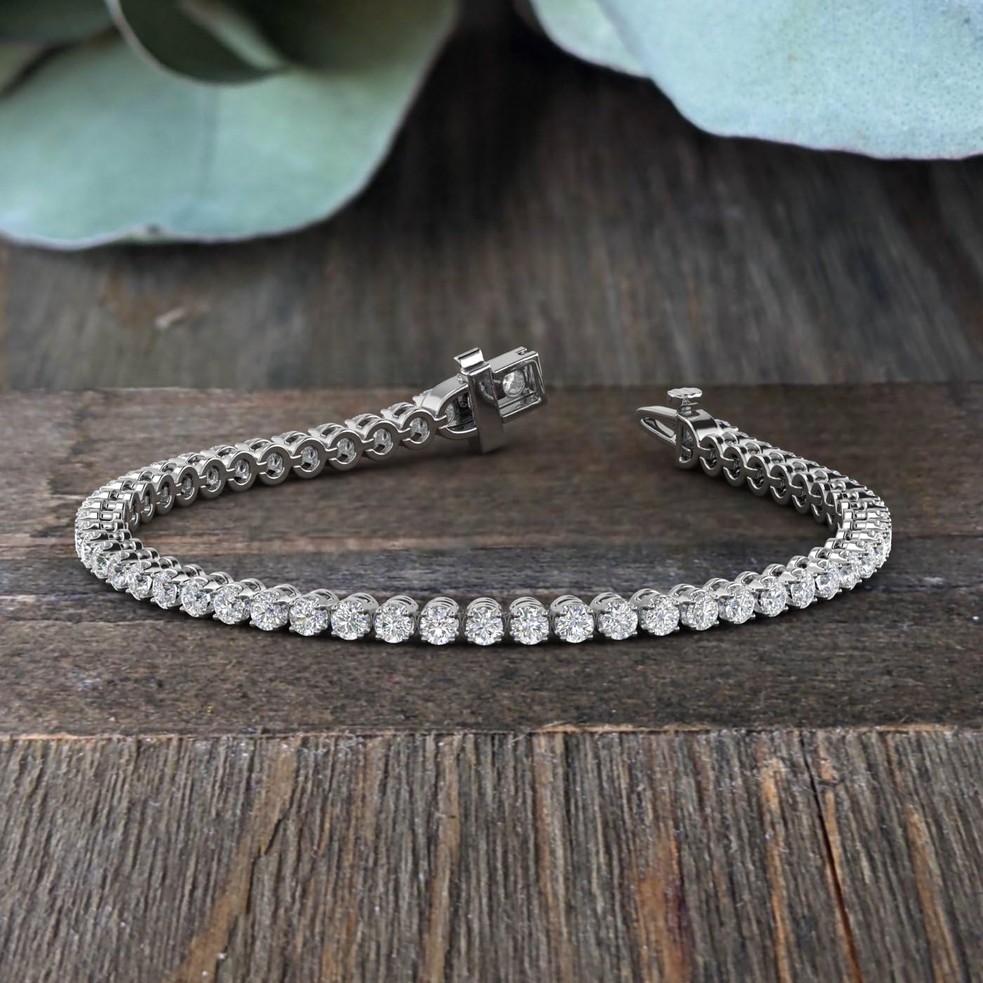 1 to 6 Carat Prong Set Round Cut Natural Diamond Tennis Bracelet for Women in 14K Gold (7 Inch) (I1-I2 Clarity)