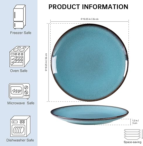 Miniatura 2 de HENXFEN LEAD Juego de 4 platos llanos grandes de 10 pulgadas para carne, ensalada, pasta, vajilla de cerámica para lavavajillas, microondas, horno,