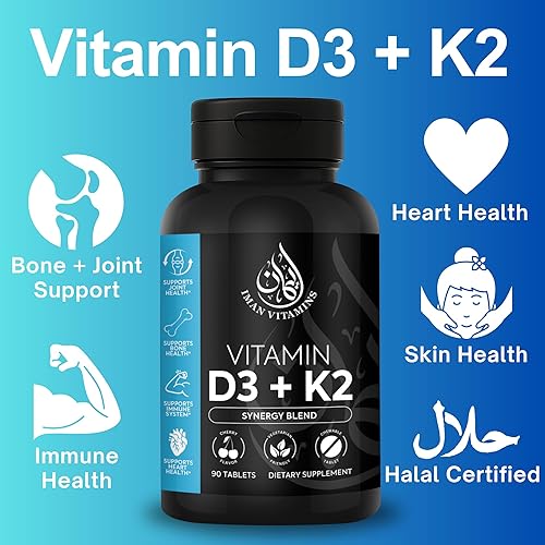 Miniatura 2 de Iman Vitamins Vitamina D3 Halal con tabletas masticables K2  Vitamina D 2000 iu + Menaquinona-7 (MK7)  Apoya la salud del corazón, huesos y músculos