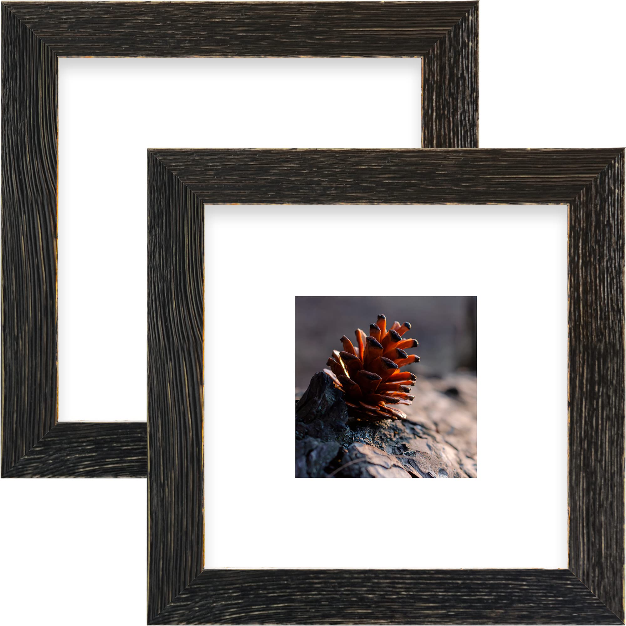 DDaoty 8x8 Picture Frames, 8x8 Rustic Solid Wood Square Picture Frames High Definition Real Glass Black