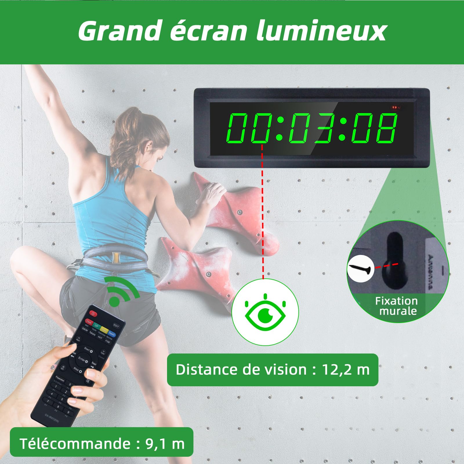 LUCKY TIME Minuteur Sport, chronomètre de Fitness avec télécommande Boutons