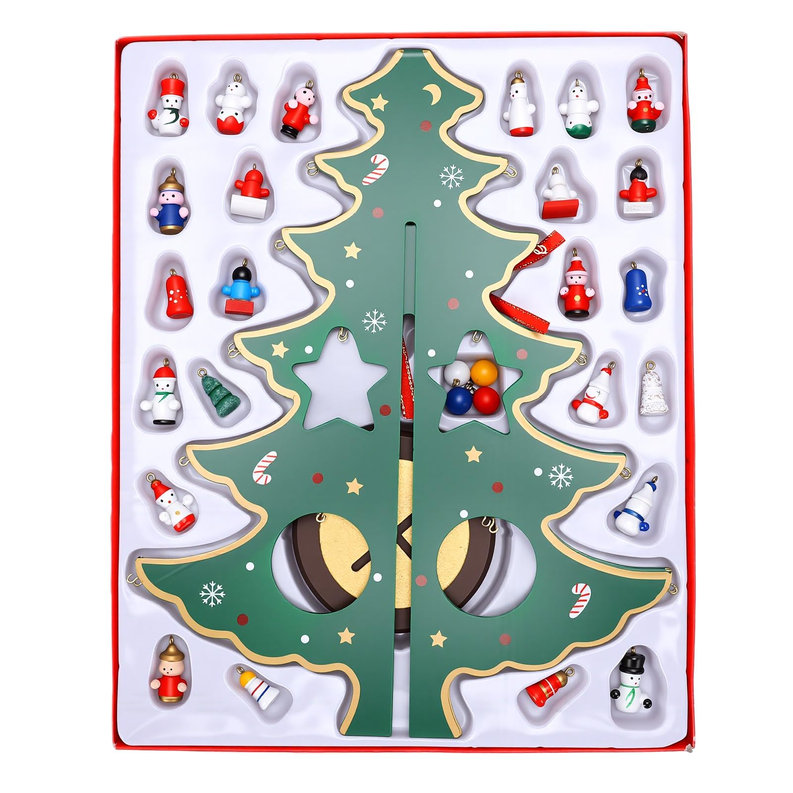 SIXRUN Calendario Dell'Avvento in Legno con Albero di Natale, 28