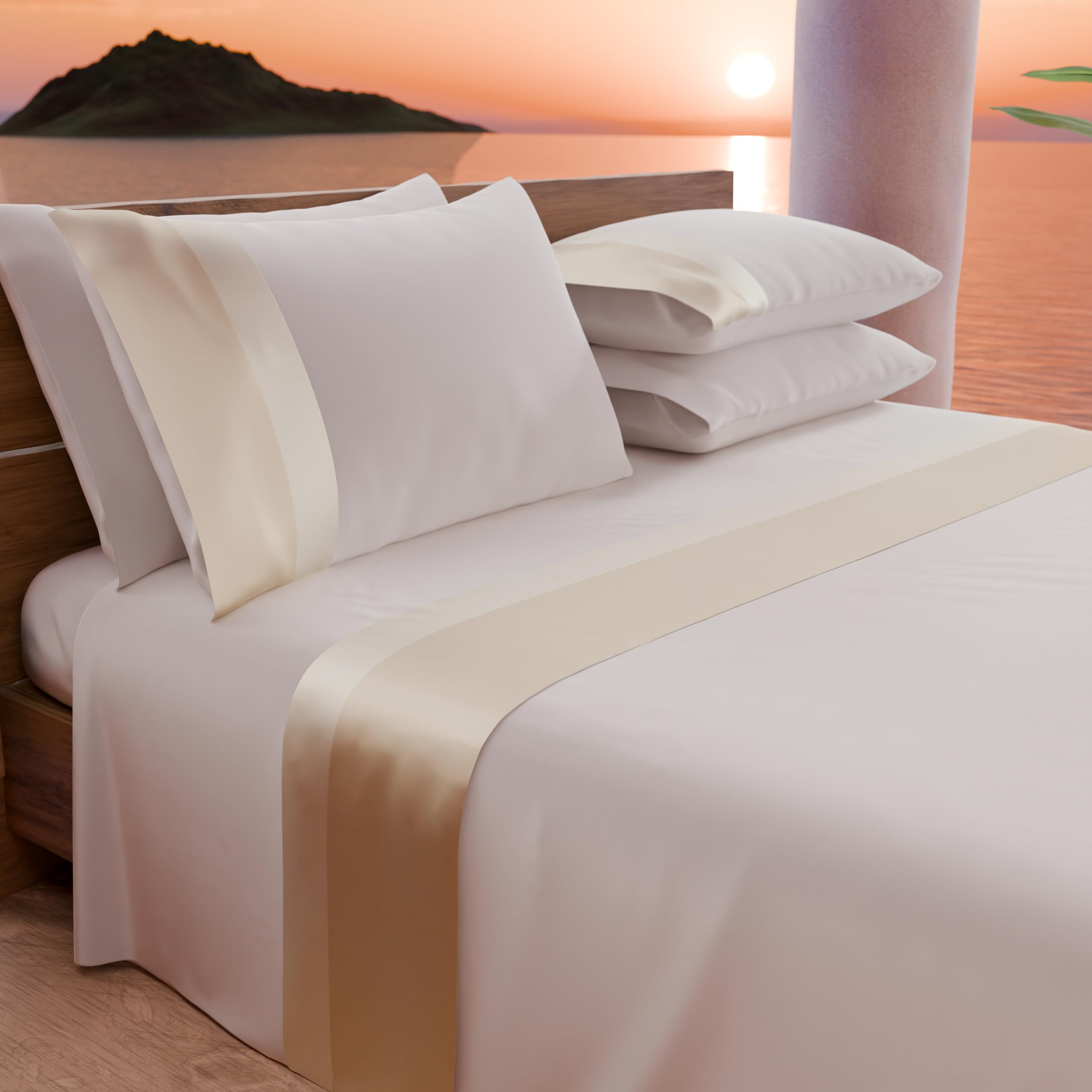 PETTI Artigiani Italiani, Double Bed Sheet Set including Double Satin Frill, 4 Pieces, 180 x 200 cm, Percale Cotton Sheets