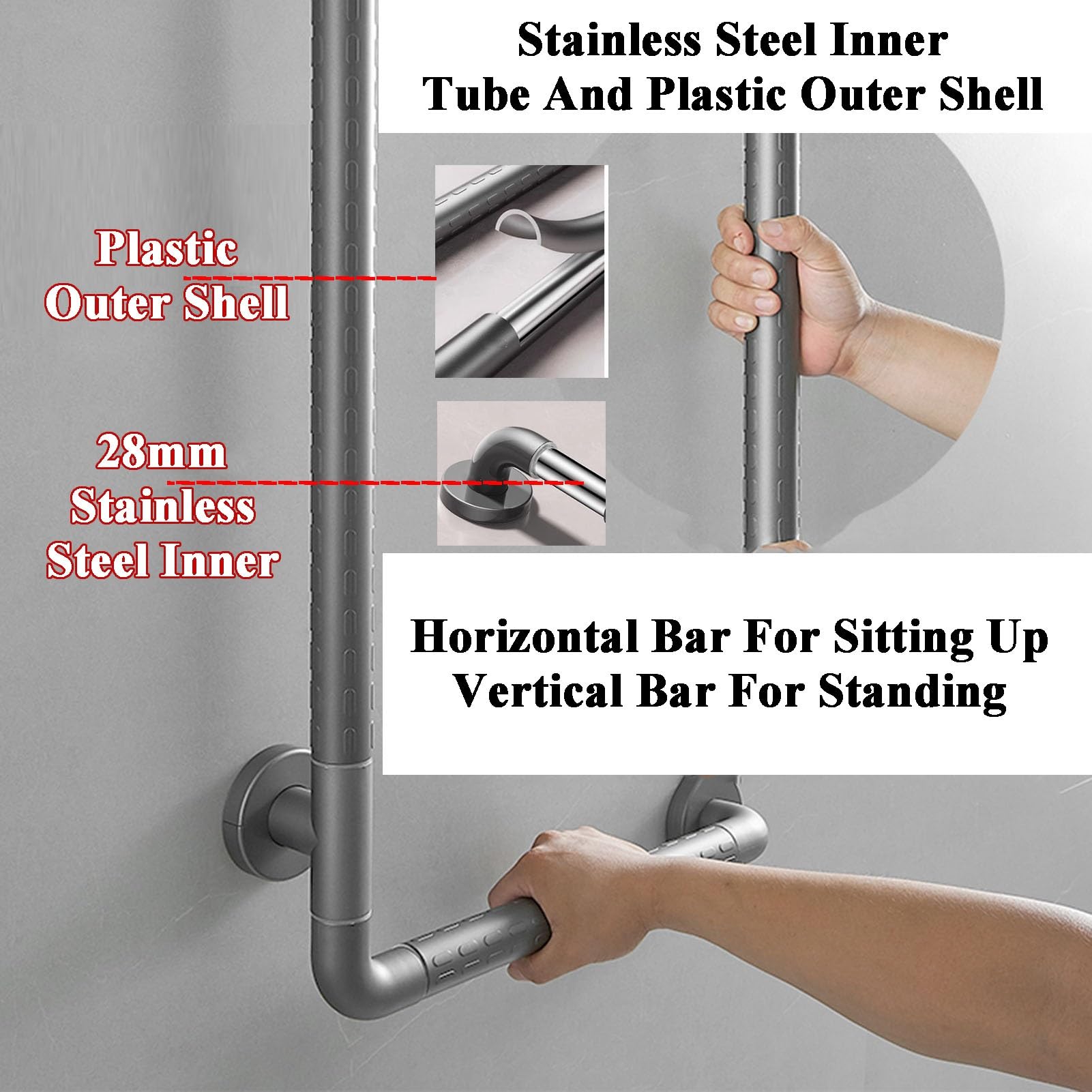 Barra De Apoyo For Ducha, Barra De Apoyo De Seguridad En Forma De L For Baño, Soporte For Pasamanos, For Entrada De Baño Y Vestidor.(40cmx60cm)