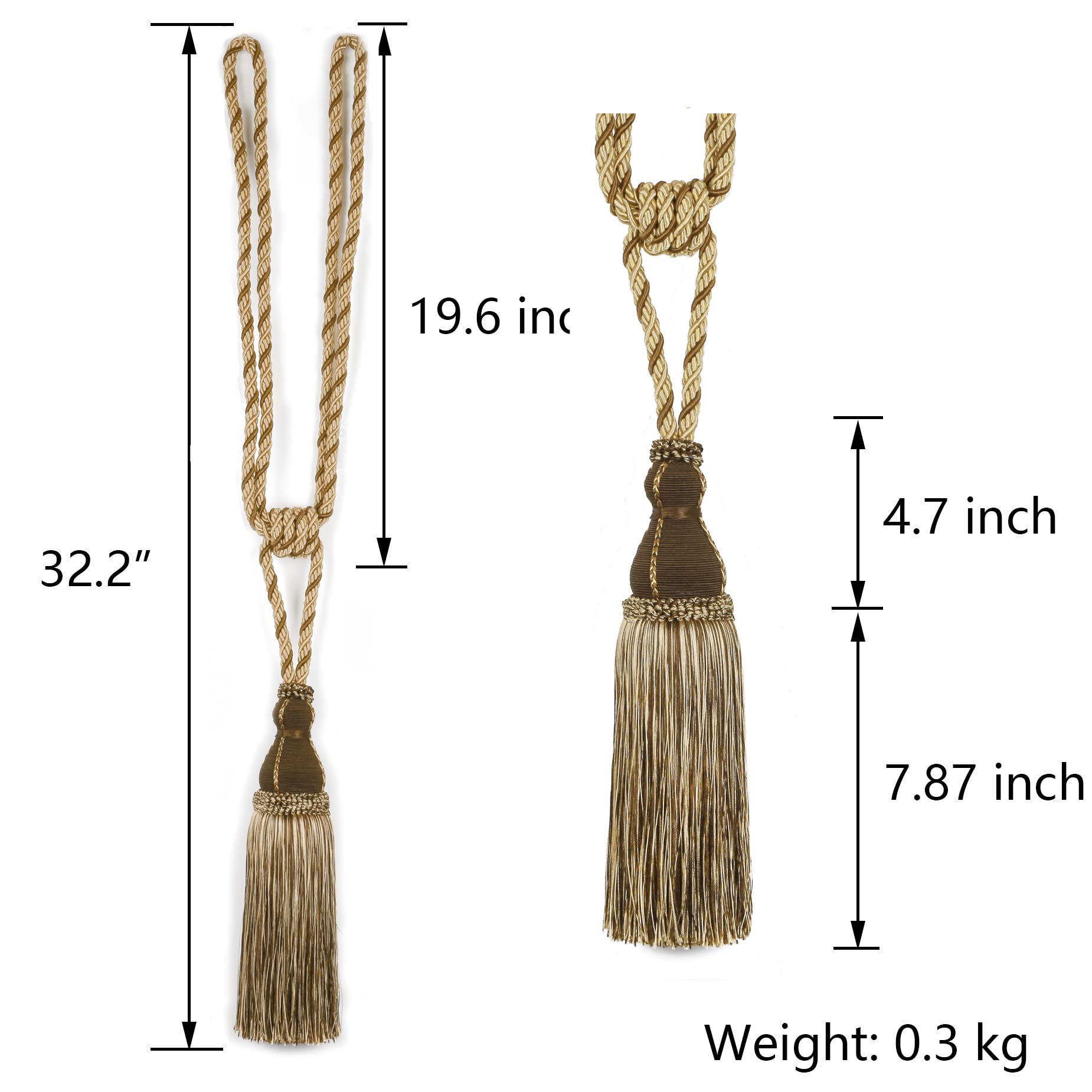 BEL AVENIR 2 Stück Quasten-Vorhang-Raffhalter groß handgefertigt Vorhang Raffhalter Seil Zuhause Büro Hotel Elegant Dekorativ (Dark Coffee-2)
