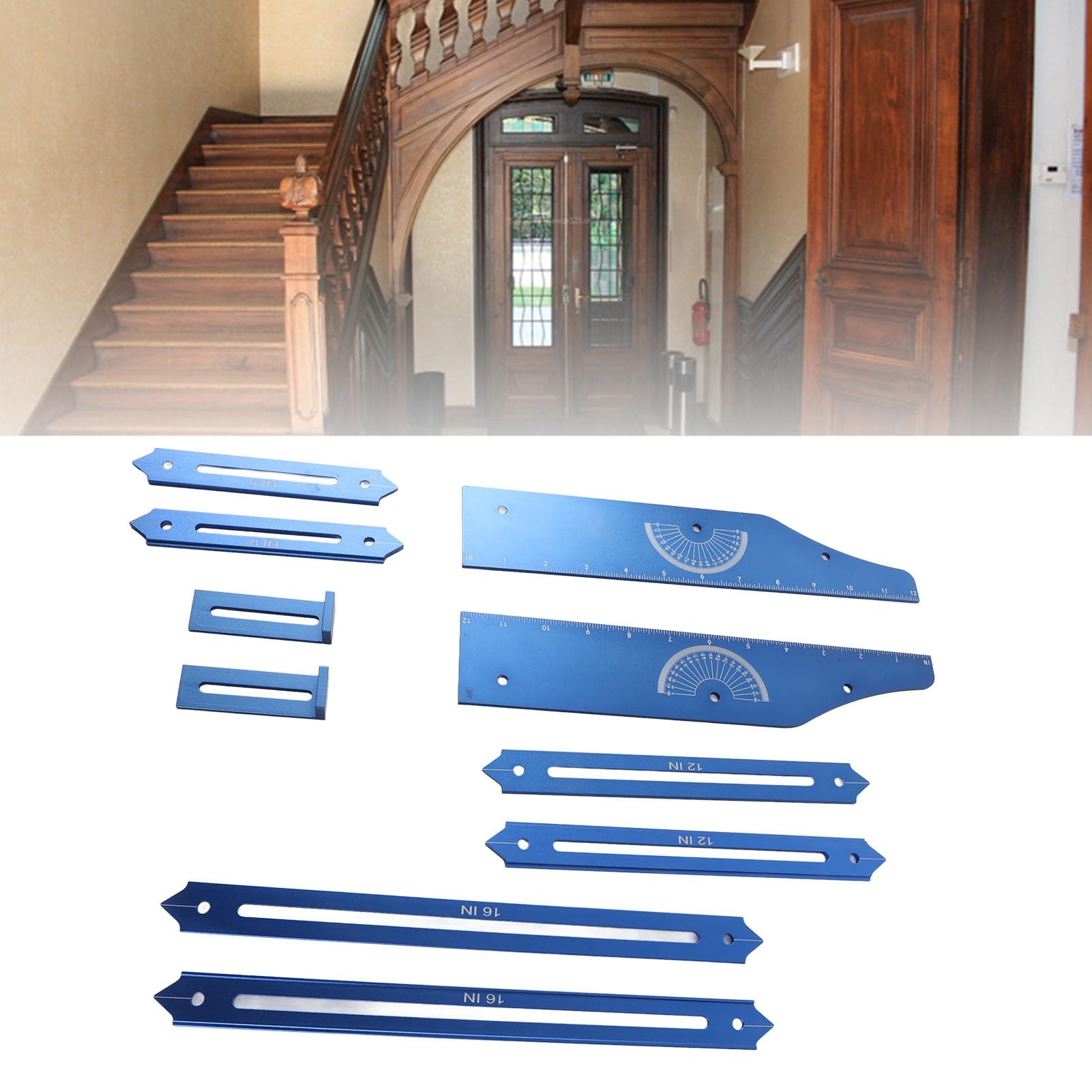 Schody szablon bieżnika narzędzie jig aluminium regulowany miernik pomiaru z obudową do przechowywania do układu schodowego projekty renowacji domu DIY