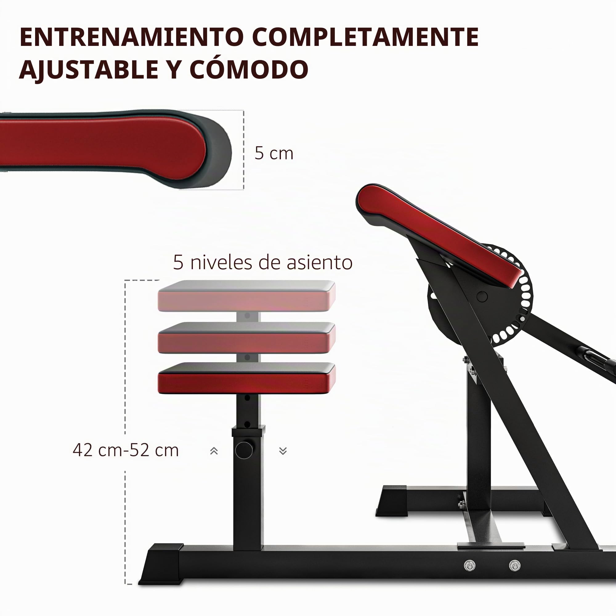 SPORTNOW Banco 2-en-1 para Curl Romano y Tríceps, Banco de Fitness Multifuncional con 5 Niveles de Asiento y 25 Ajustes, Negro | Banco de fitness multifunción, asiento de 5 niveles