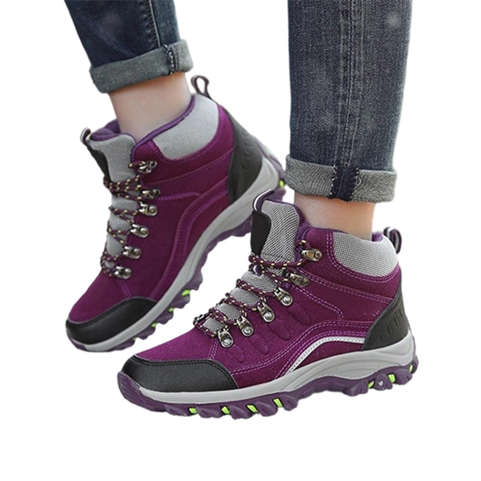 Botines senderismo Altos Mujer impermeable antideslizante, zapato Trekking Montaña suela dentada aislada, 3 colores azul púrpura rojo para caminar, camping al aire libre