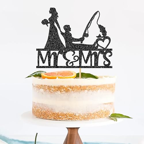 Miniatura 4 de Decoración para tartas de pesca Mr & Mrs - Suministros para pasteles de fiesta de boda de pesca, decoración de fiesta de despedida de soltera,