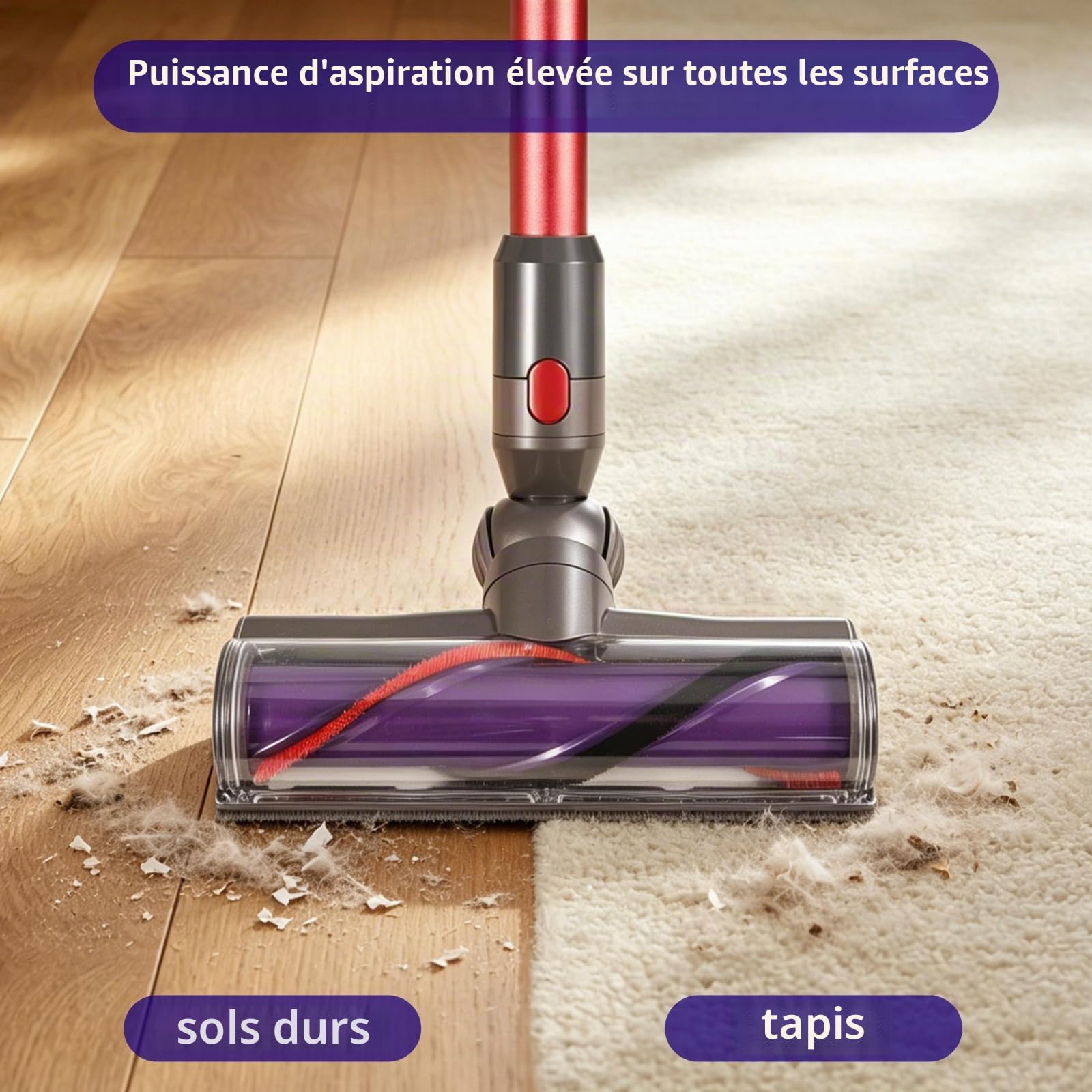 Brosse compatible avec Dyson V10 V11 V7 V8 V15 - Accessoire de rechange pour brosse de sol - 25 cm - Convient pour sols durs et tapis