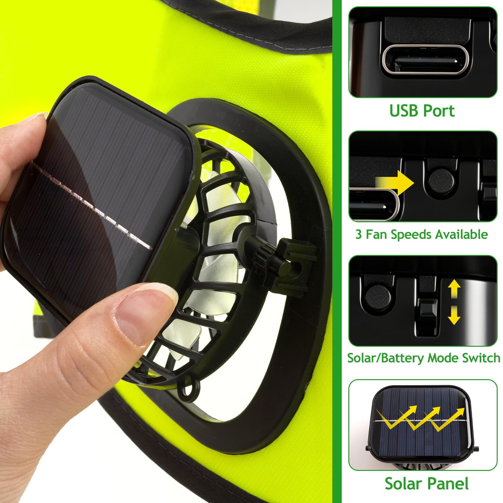 1 Set Schutzhelm-Sonnenschutz mit Solar-Ventilator, Hart-Hut-Sonnenschutz-Schutzhelm HI-VIZ mit breiter Krempe & Nackenschutz, Cooling Mesh, kontrastierende Reflexstreifen, Helmzubehör