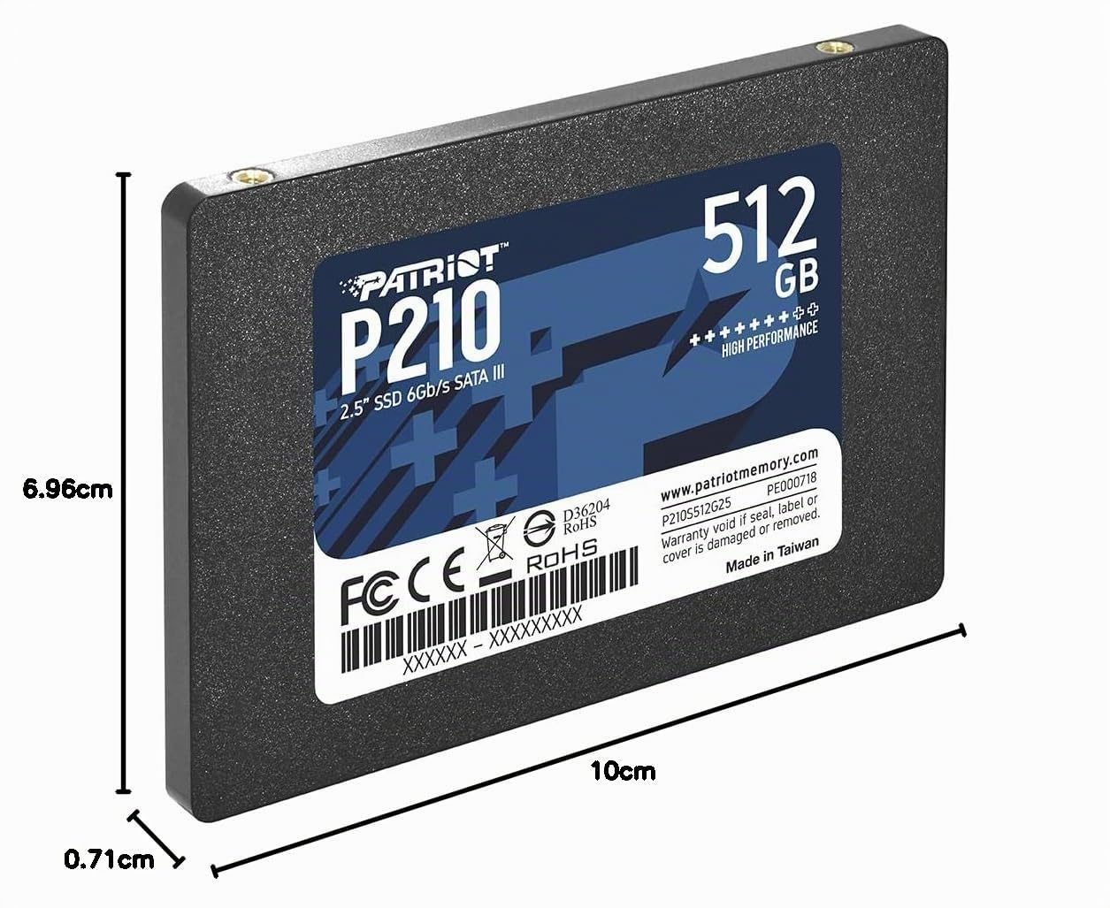 Patriot P210 SSD 512Go SATA III Disque Solide Interne 2.5" - P210S512G25