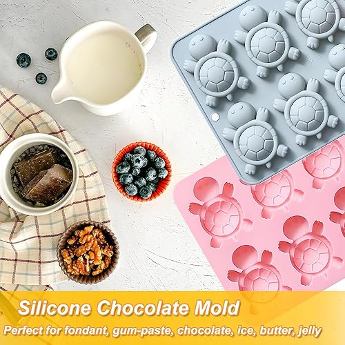 Miniatura 6 de OURASHERO Paquete de 2 moldes de chocolate con 6 cavidades de silicona de tortuga para pasteles, gomitas, gelatina, cubitos de hielo, decoración