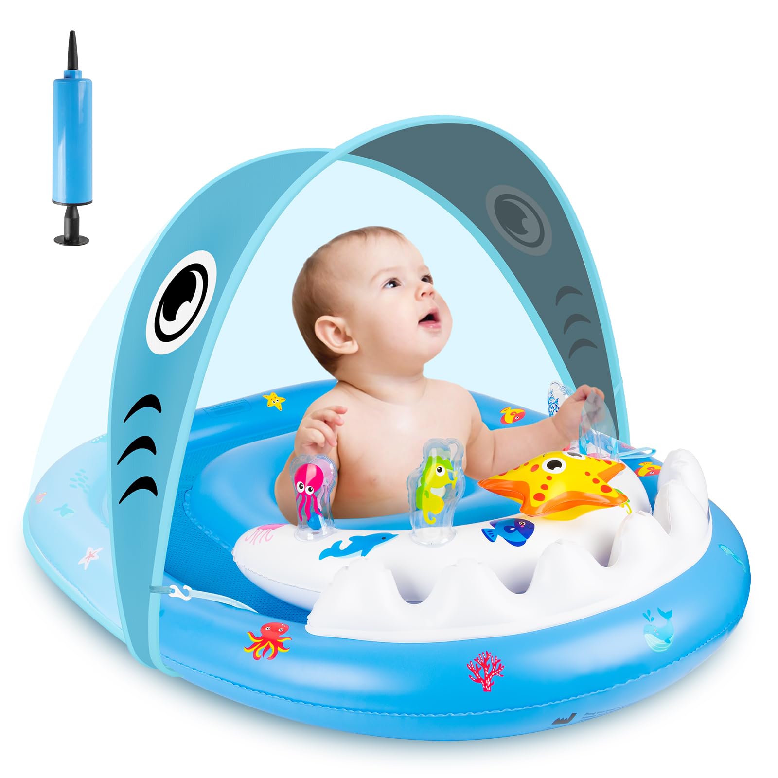 Parner Flotador para bebé con techo protector solar y juguete, ayuda de natación para bebés de 6 meses a 3 años, asiento de seguridad ajustable, entrenador de natación perfecto para promover la
