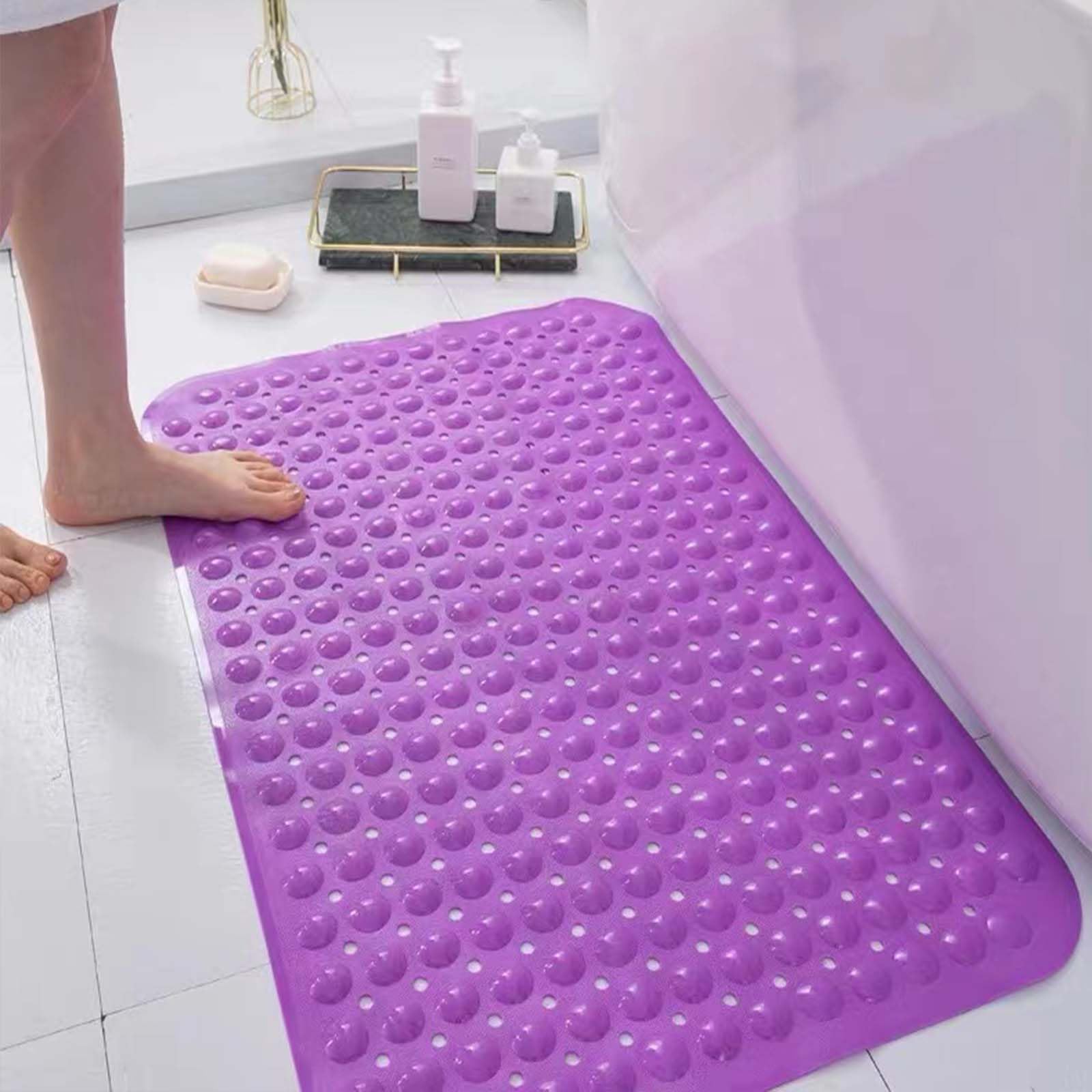 Bath Tub Shower Floor Mat, 28 X 14 Inch Non-Slip Bathtub Mat with Suction Cupsand Drainage Holes, Machine Washable and Soft on Feet, Bathroom and Spa Accessories.(28 X 14 in, Purple)