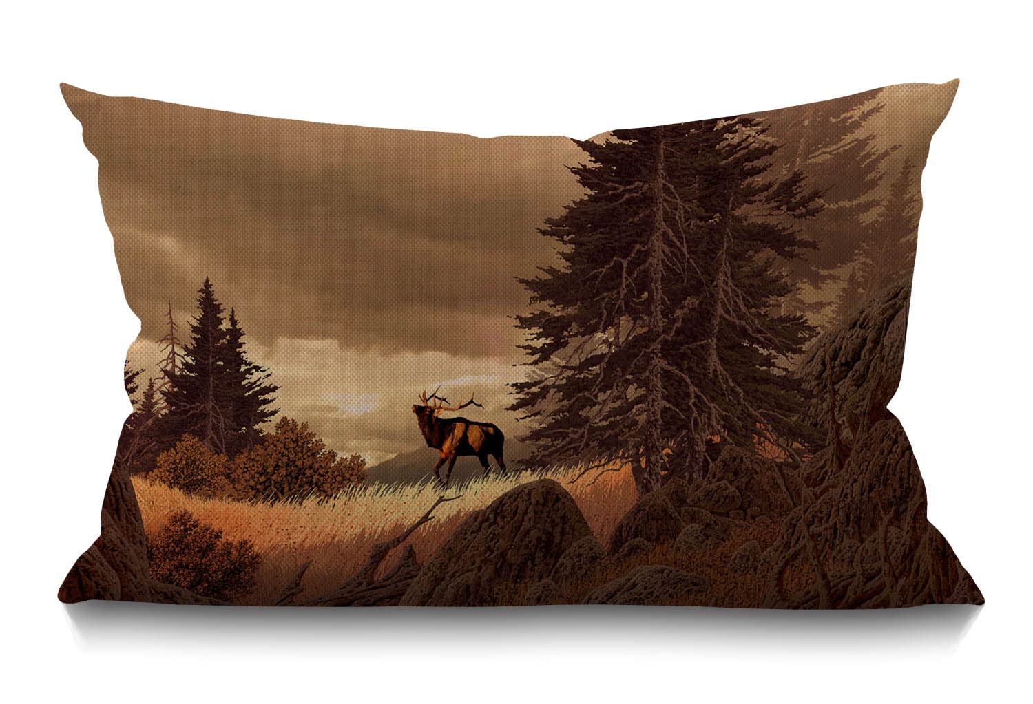 Bgbdeia Multi 219 Deer Cushion Cover 30 X 50 Cm Elk In Rocky Mountains With Rocks Tree Wildlife Rectangle Pillow Cases Home Decorative Cotton Linen Throw Pillow Cover For Bed Sofa Brown 12X20 Inch